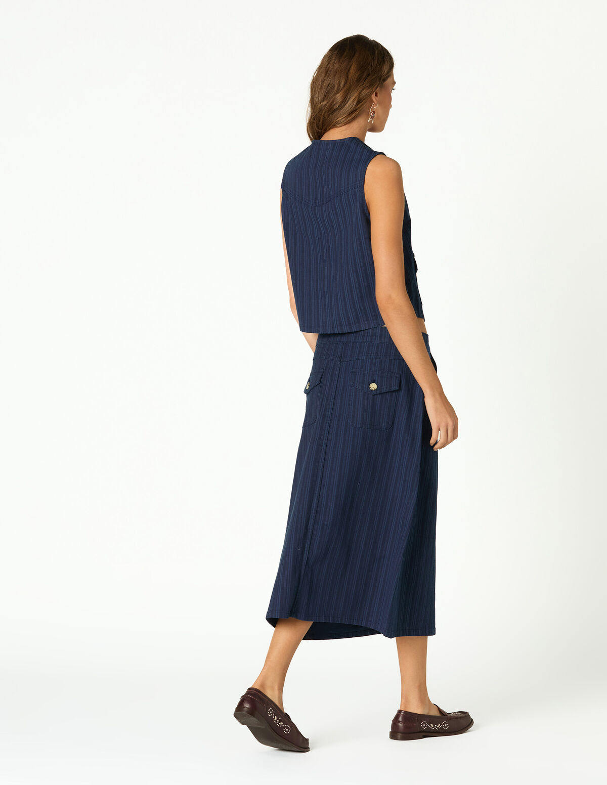 BLUE STRIPED DENIM SKIRT