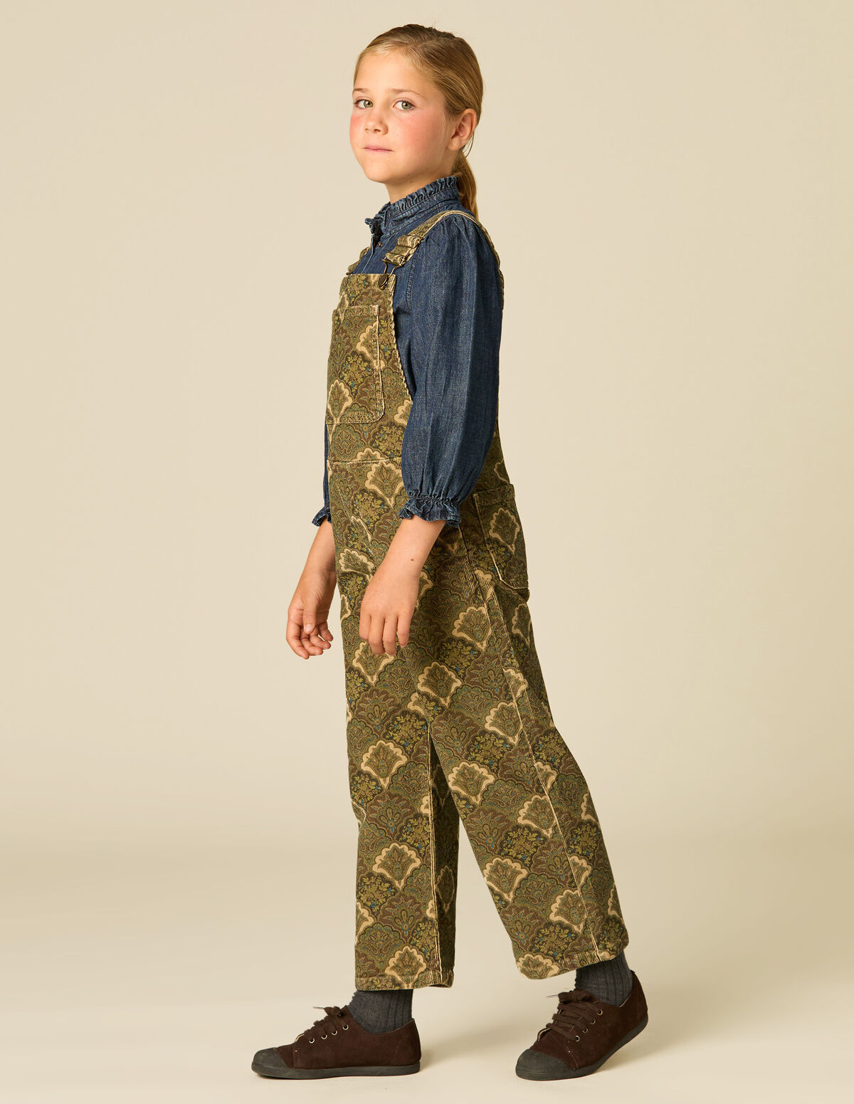 BROWN CORDUROY PRINTED DUNGAREES