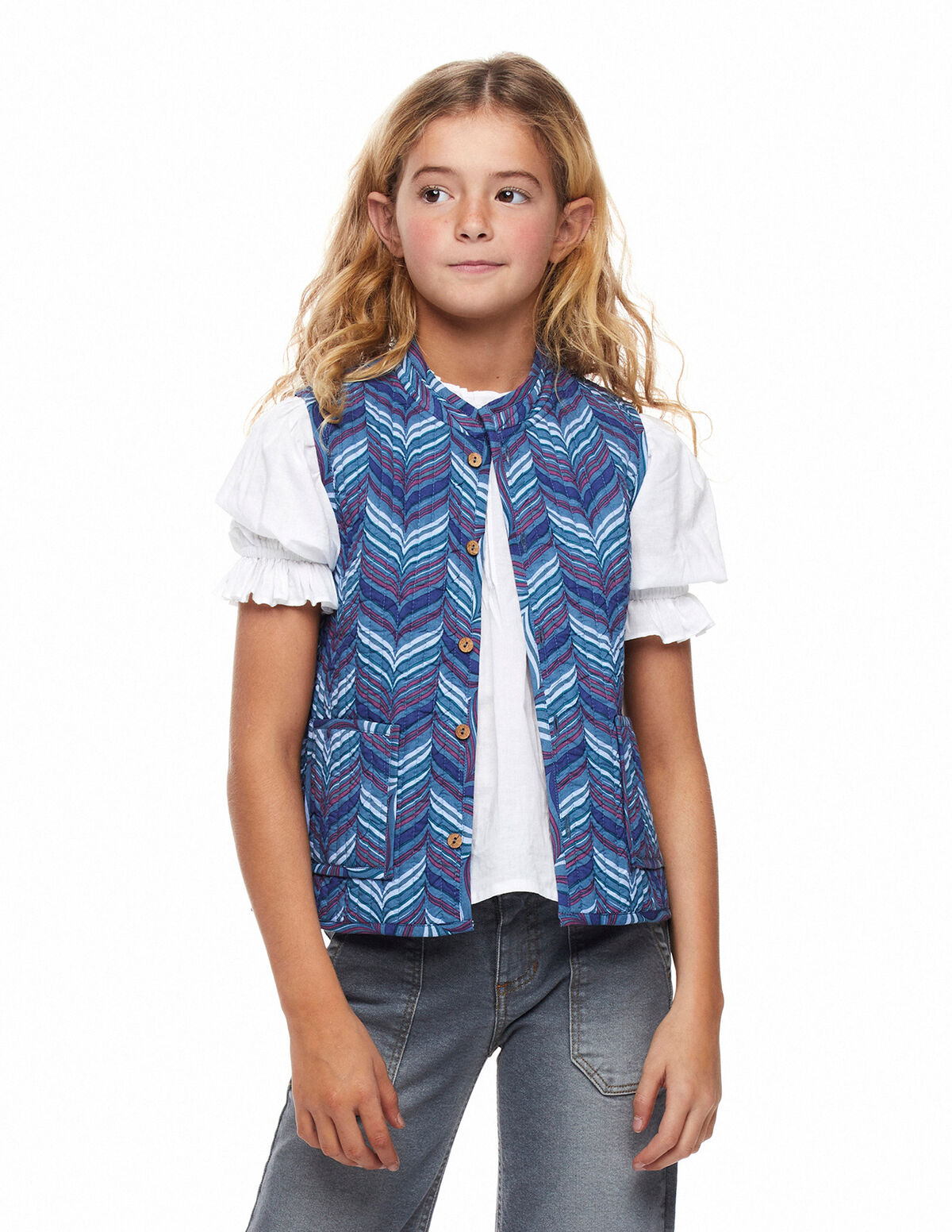 Blue herringbone quilted gilet