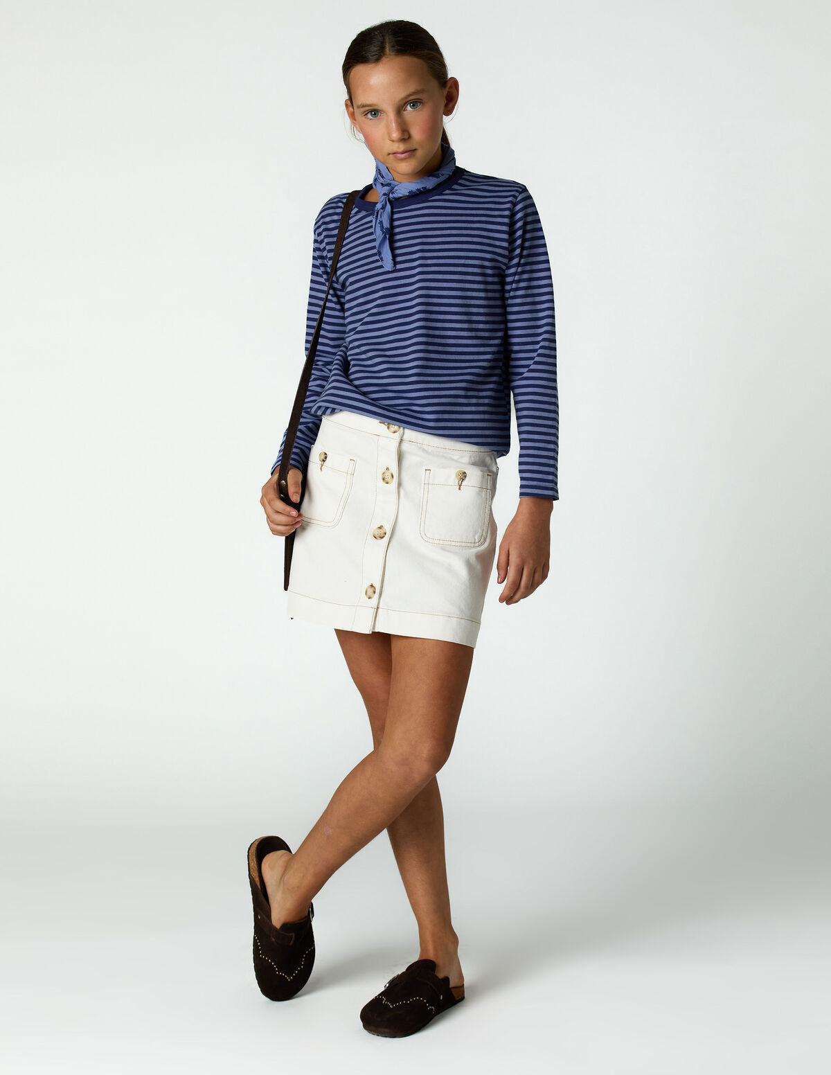 ECRU BUTTONED DENIM SKIRT