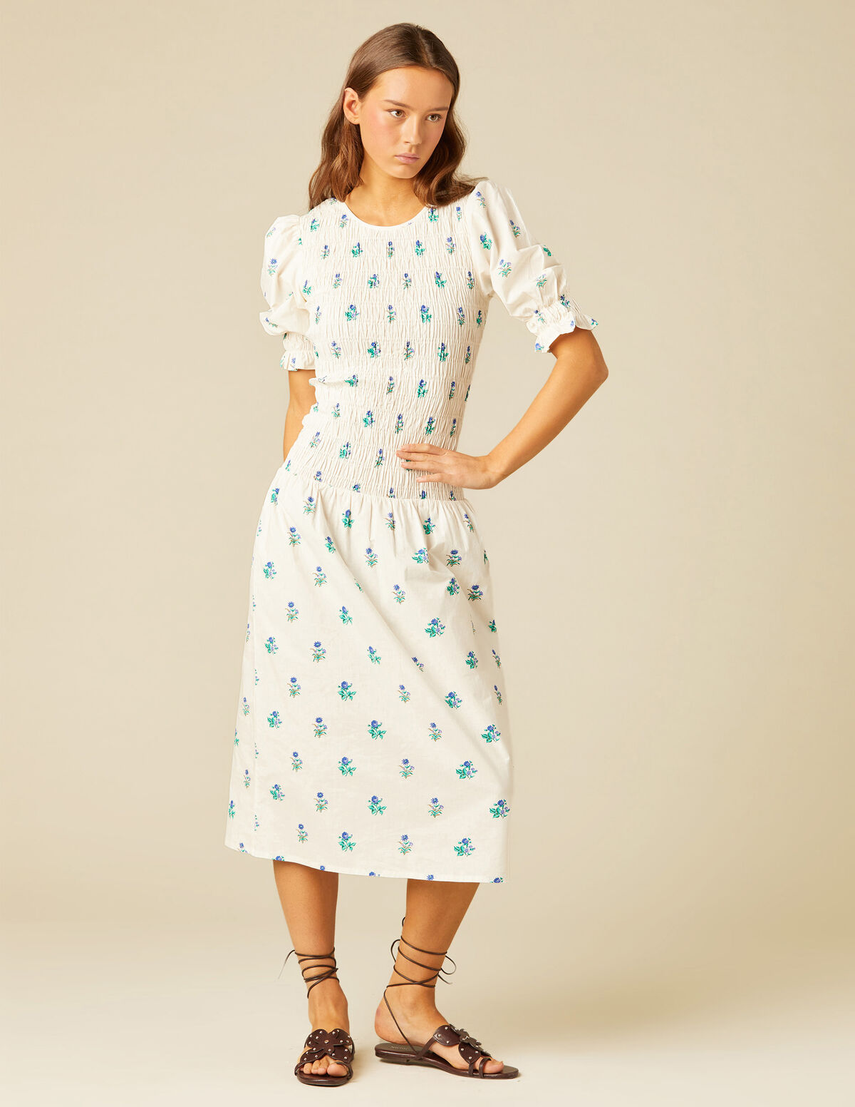 VESTIDO FRUNCES LILA FLOR