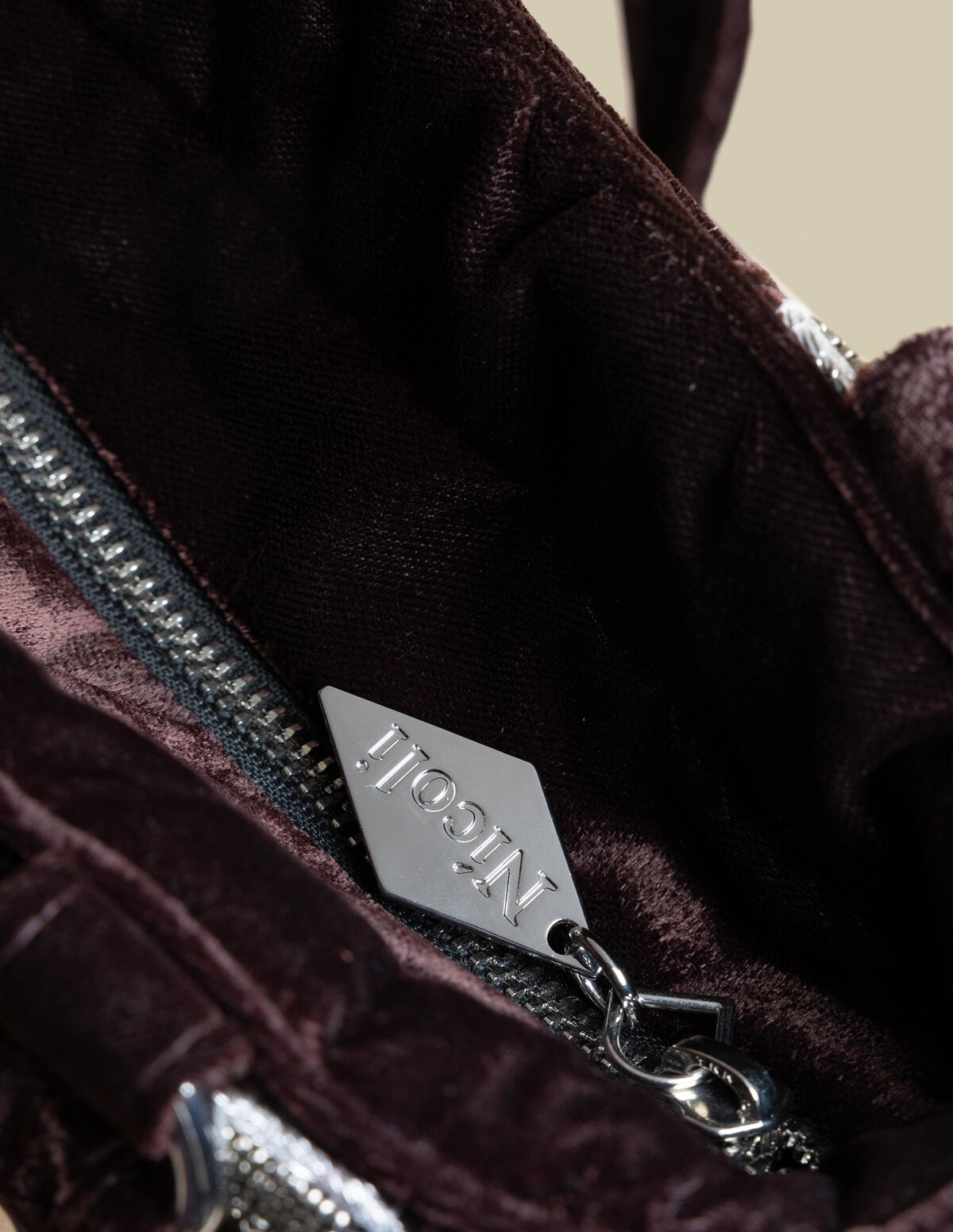 BROWN BEADED VELVET BAG