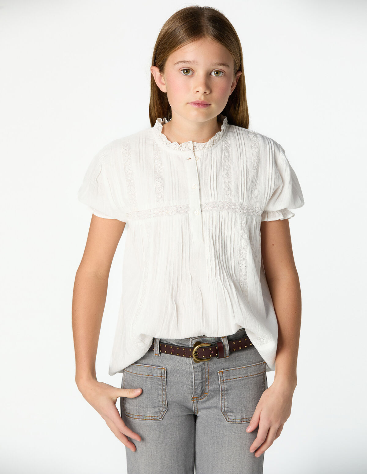 CAMISA RENDA E TUCKS BRANCA