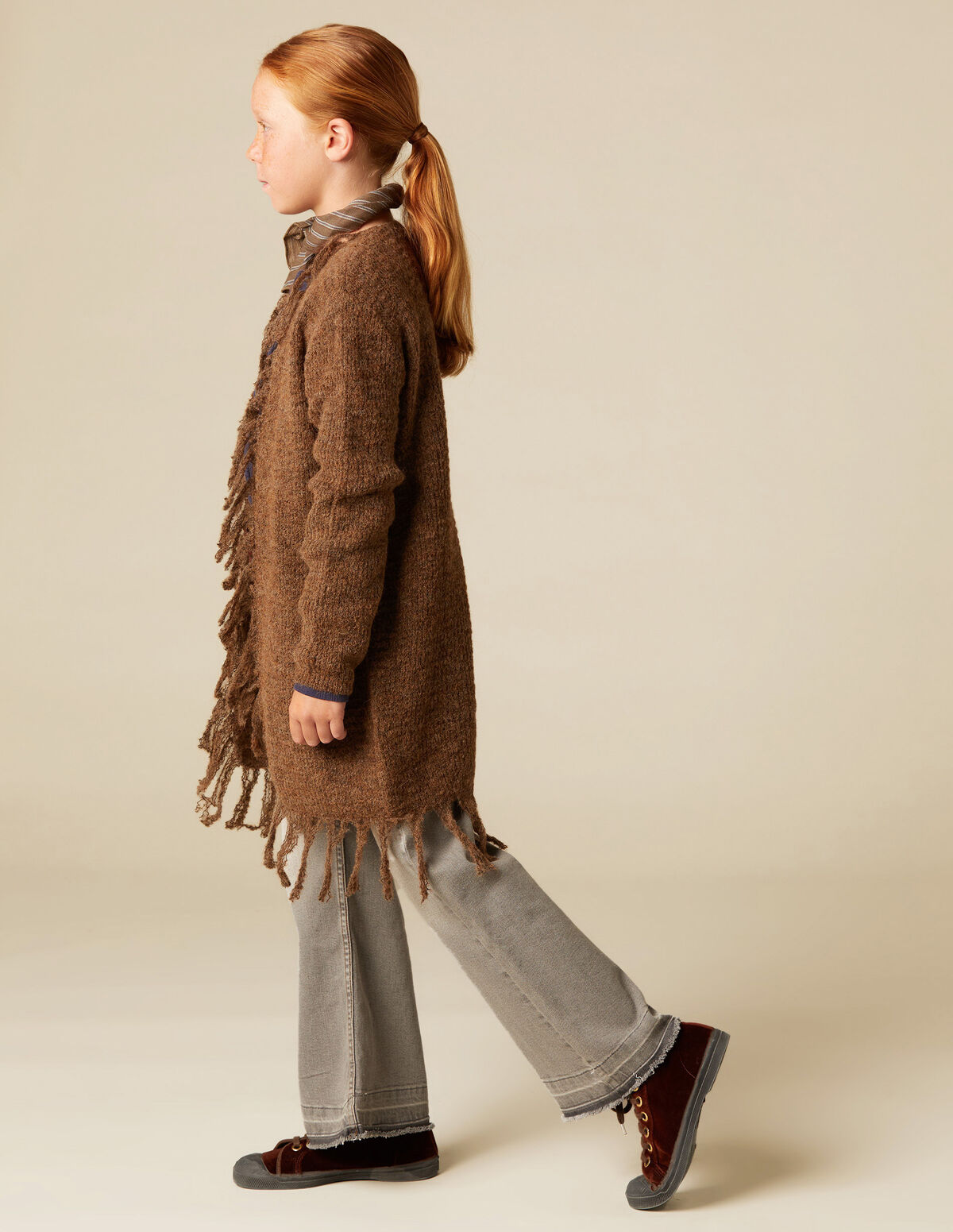 BROWN FRINGED CARDIGAN