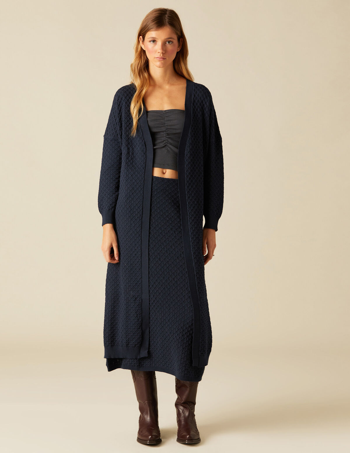 VESTE MAILLE MOTIF BLEUE