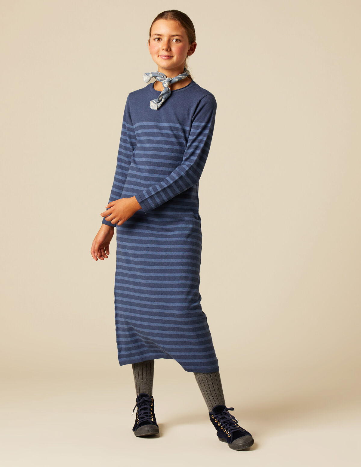 BLUE STRIPED KNIT DRESS