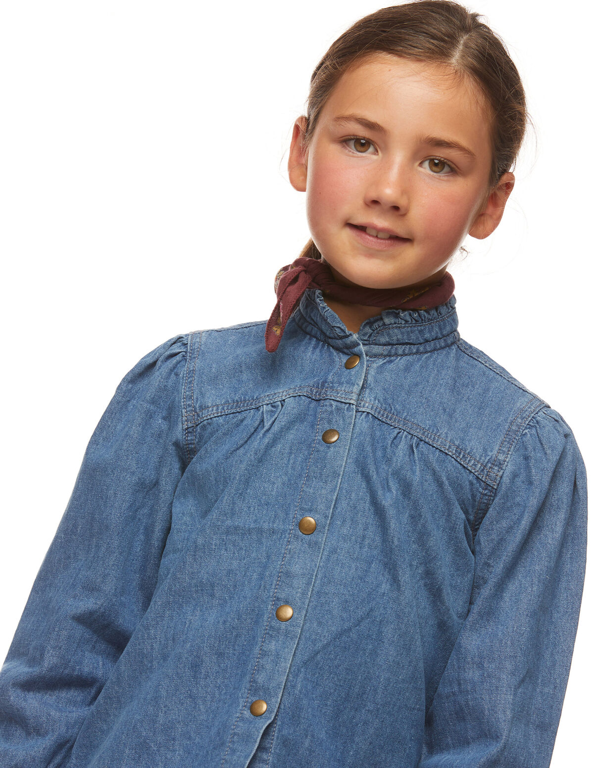 BLUE DENIM MOCK NECK SHIRT