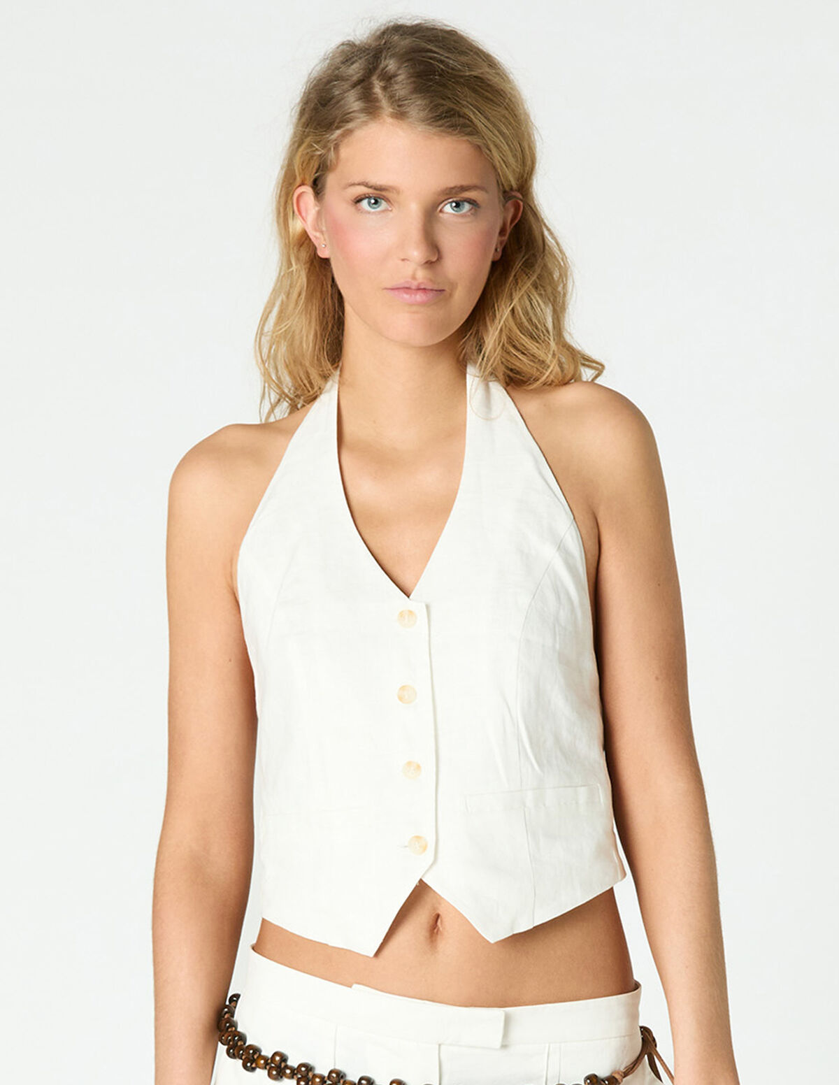 CHALECO LINO HALTER ECRU