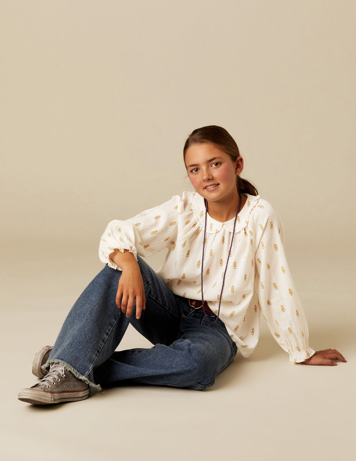 CAMISA AZUL FLOR PEQUE&Ntilde;A