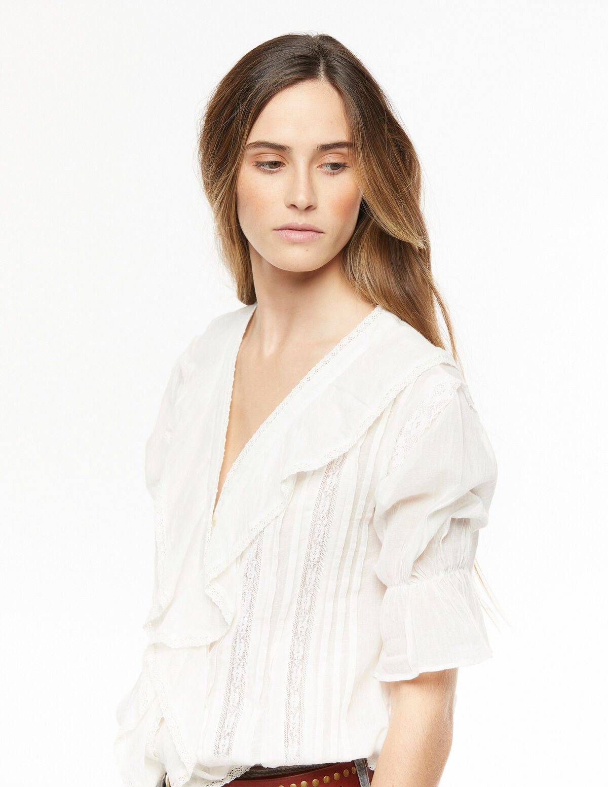 Camisa encajes volantes antracita
