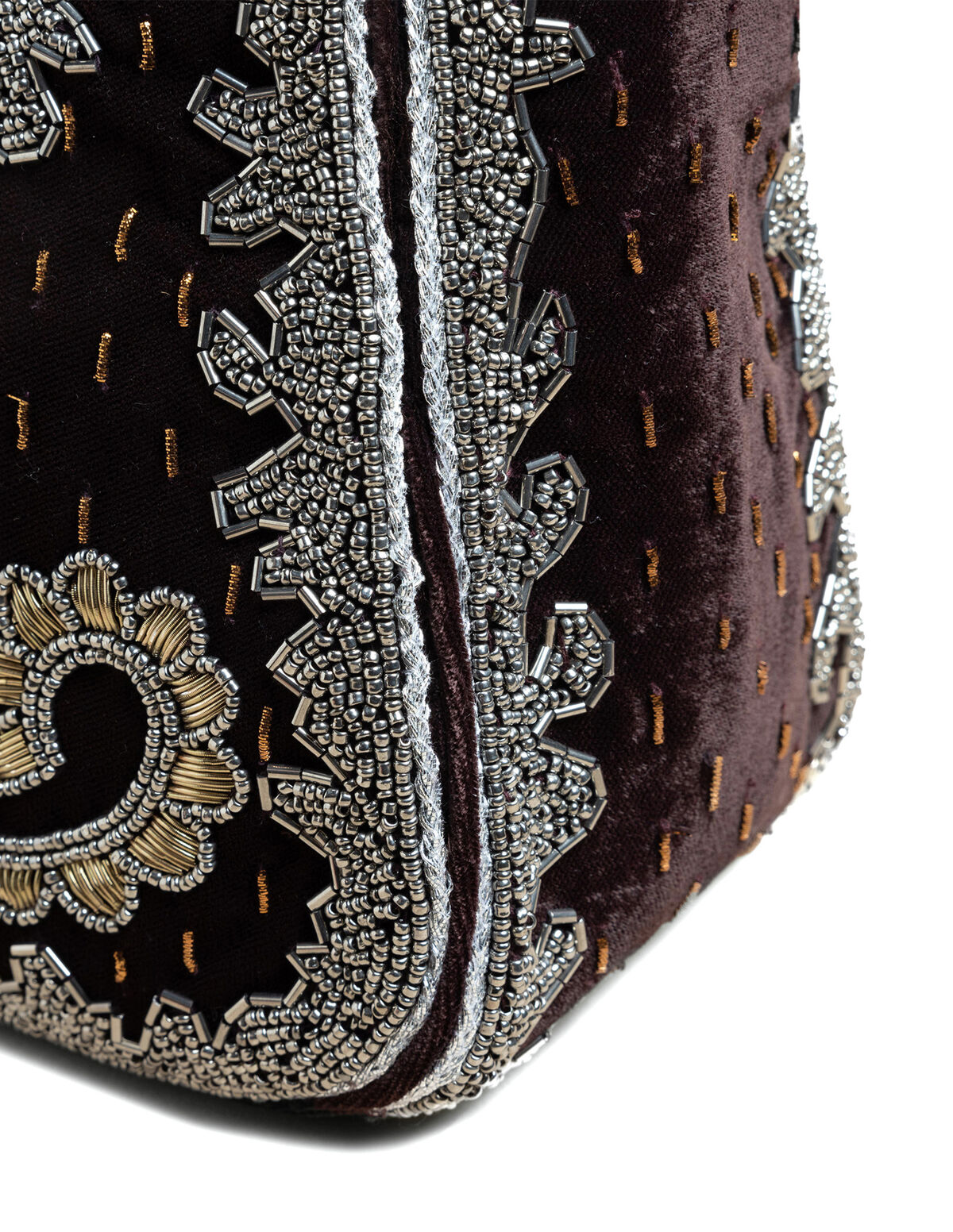 BROWN BEADED VELVET BAG