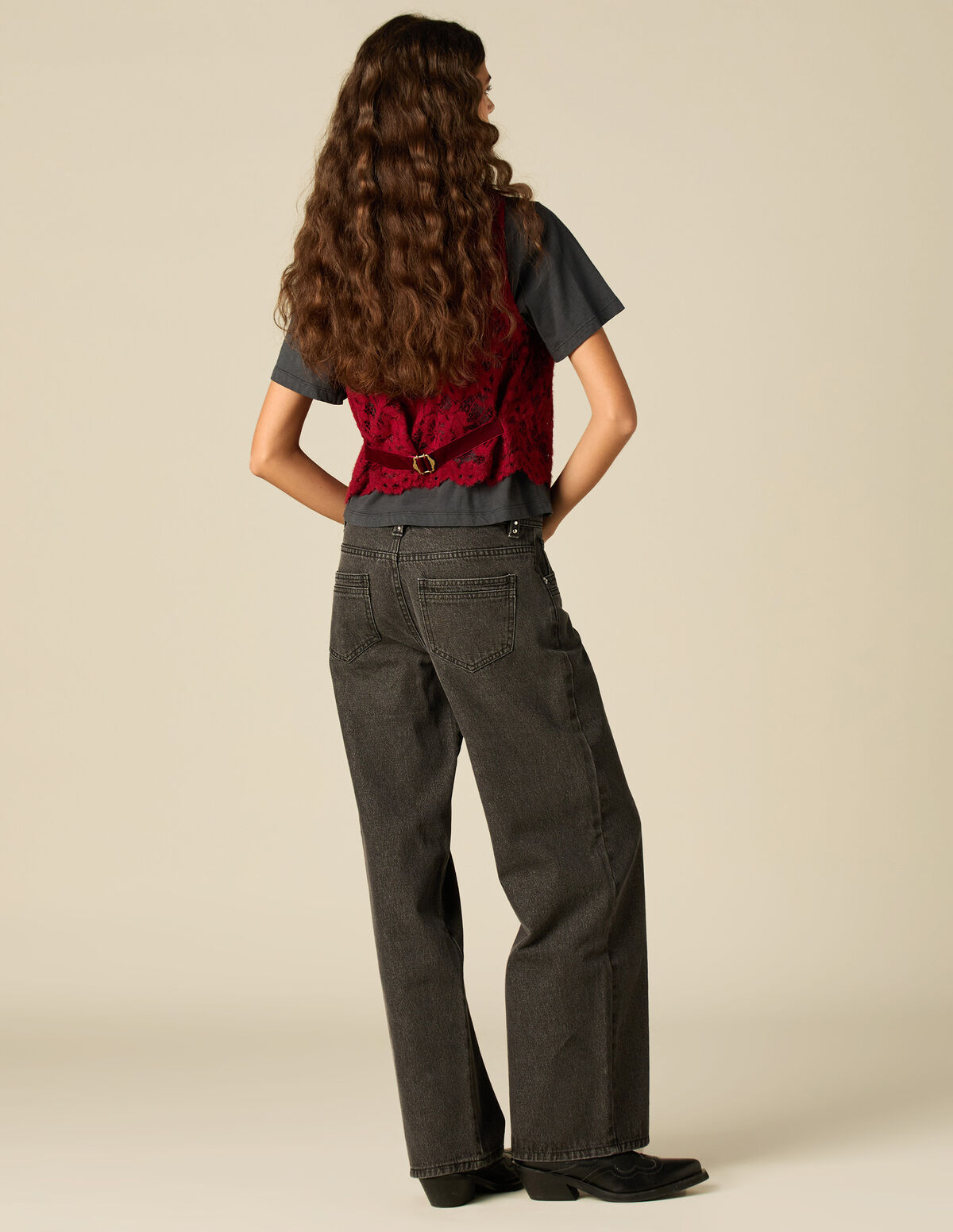 ANTHRACITE STUDDED BELT LOOPS JEANS