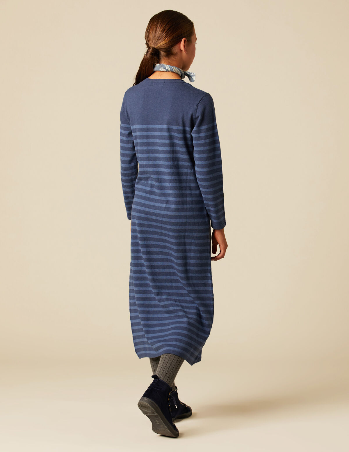 BLUE STRIPED KNIT DRESS