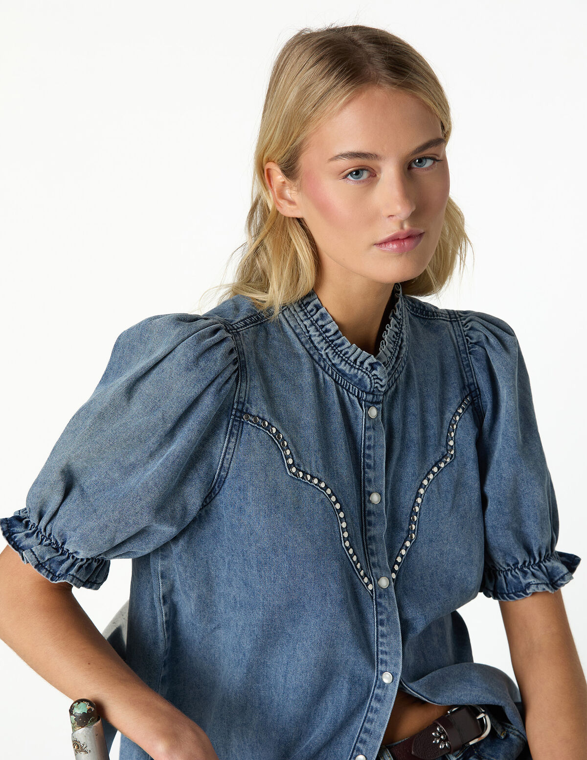 CAMISA ONDAS JUSTA DENIM AZUL