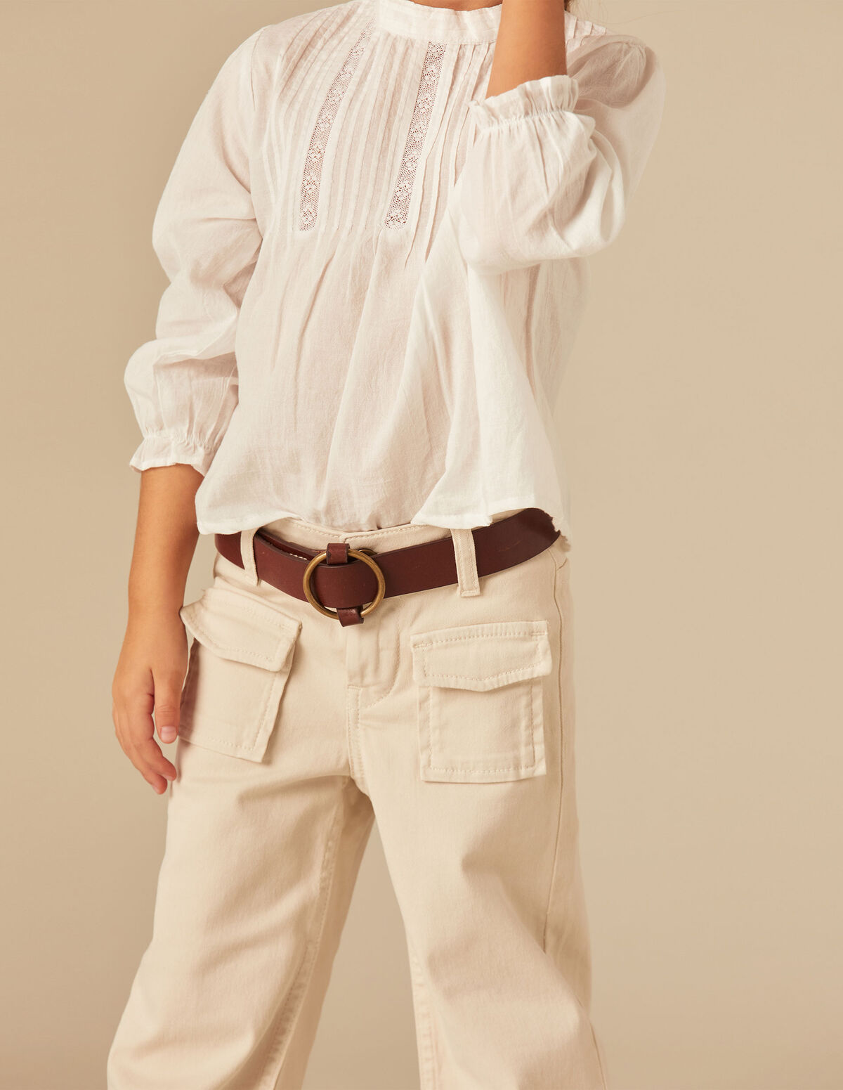 SAND-COLOURED FLAP POCKET TROUSERS