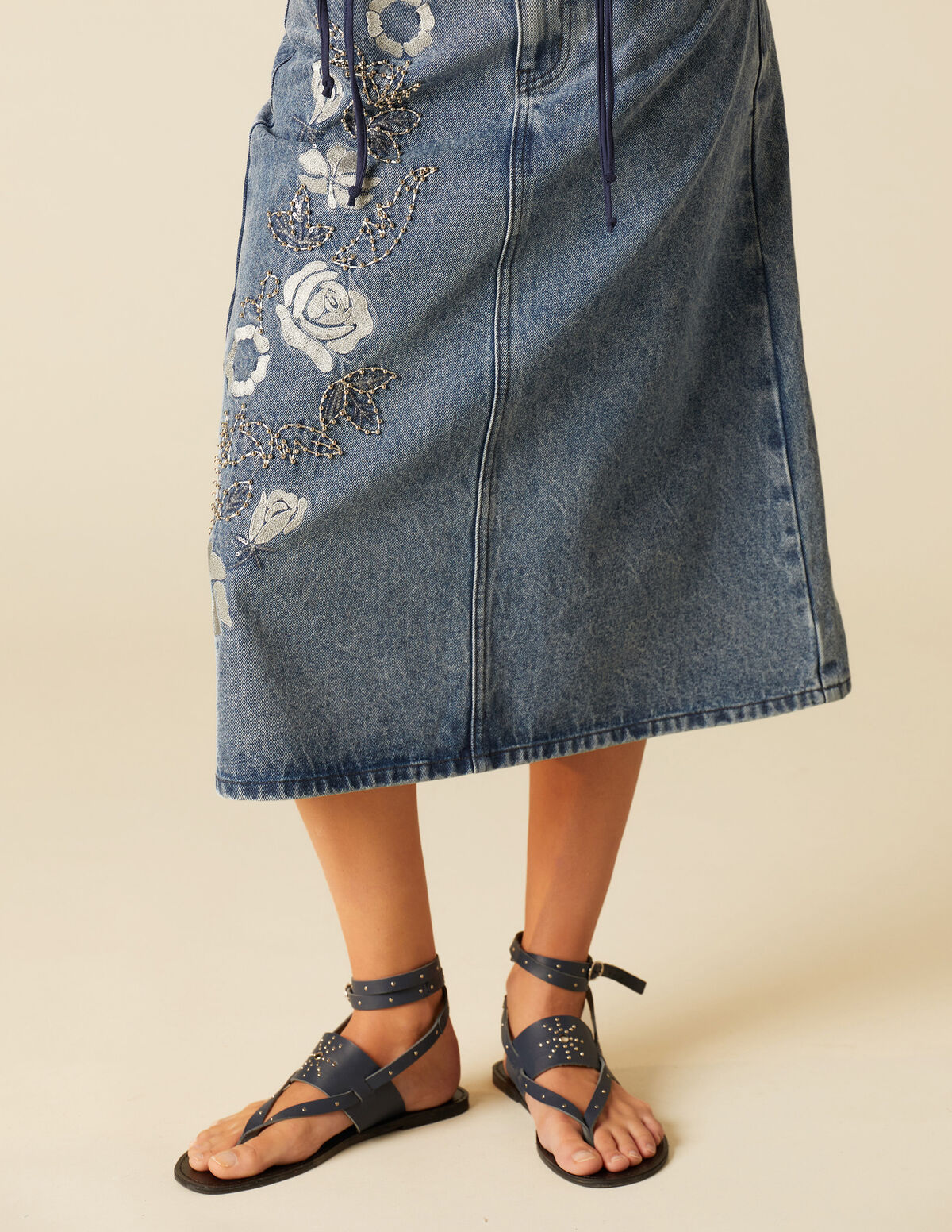 JUPE DENIM CLOUS BLEUE