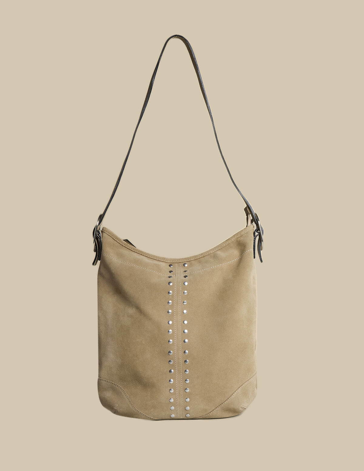 LARGE BLUE STUDDED SPLIT LEATHER BAG