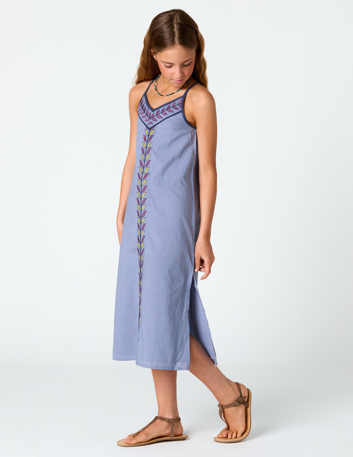 LEAVES EMBROIDERED DRESS
