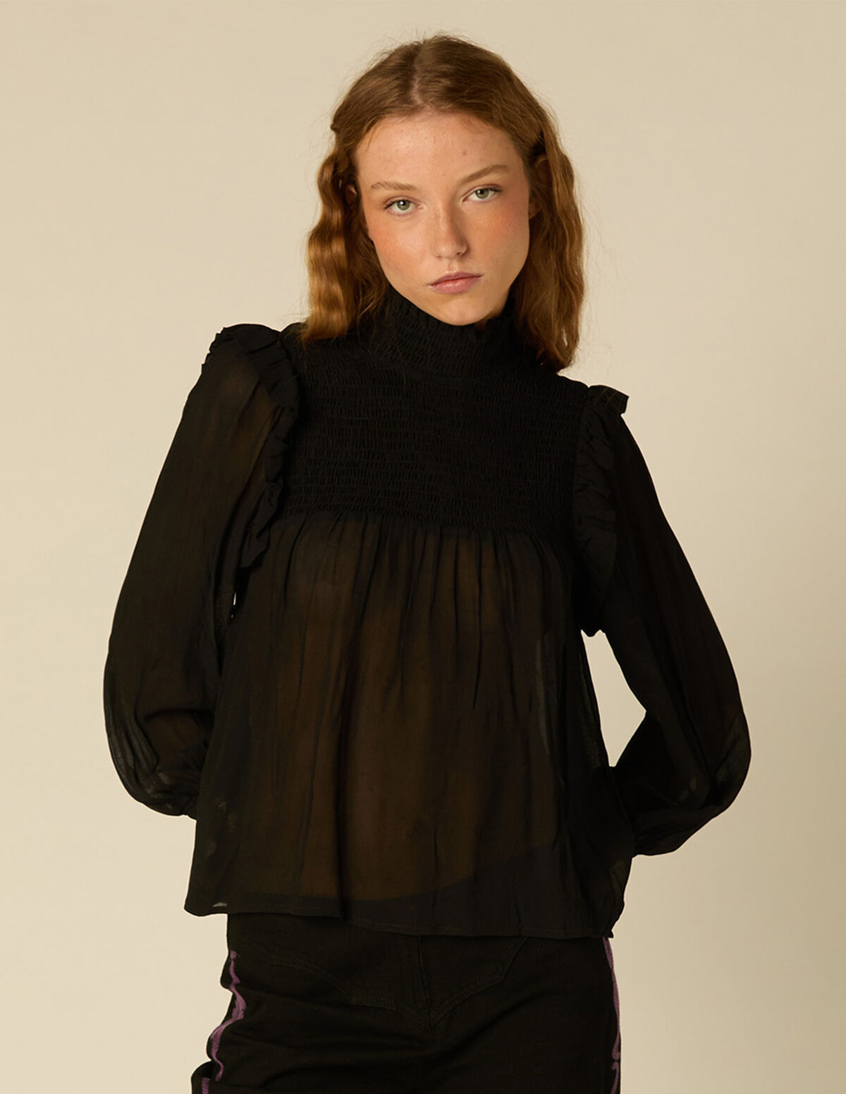 BLACK RUFFLE SHIRT