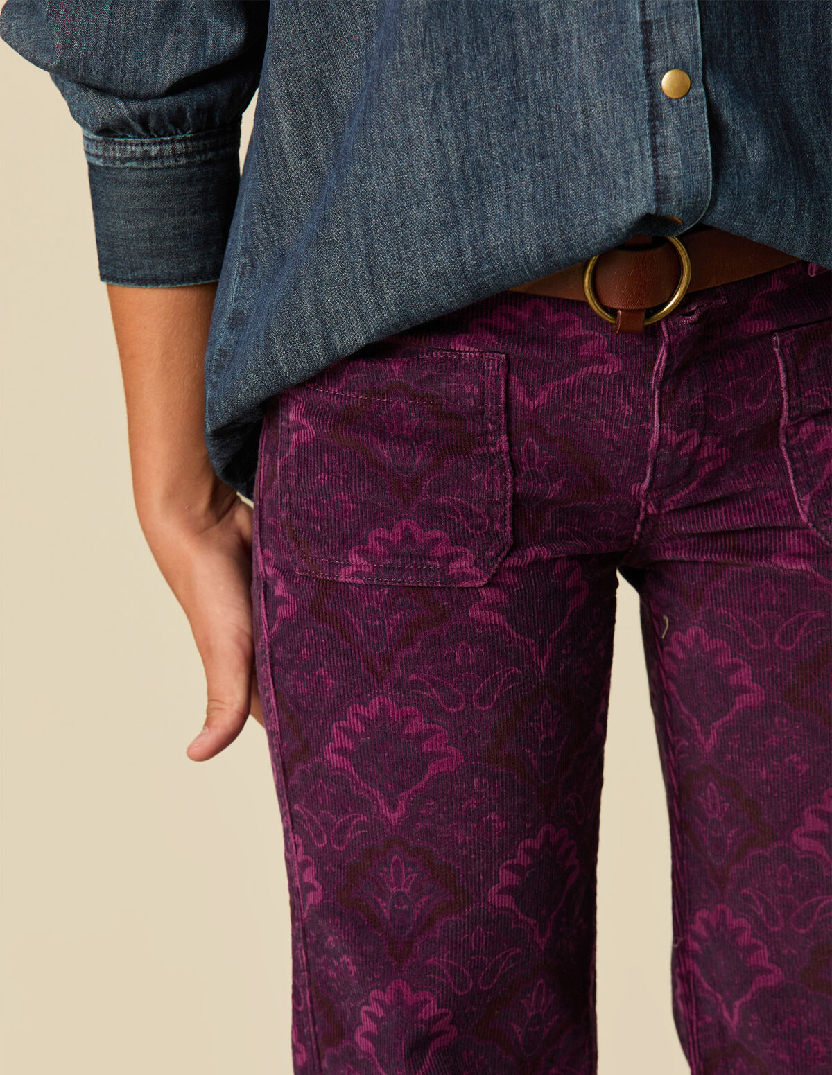 PANTALON VELOURS CÔTELÉ PRINT MARRON