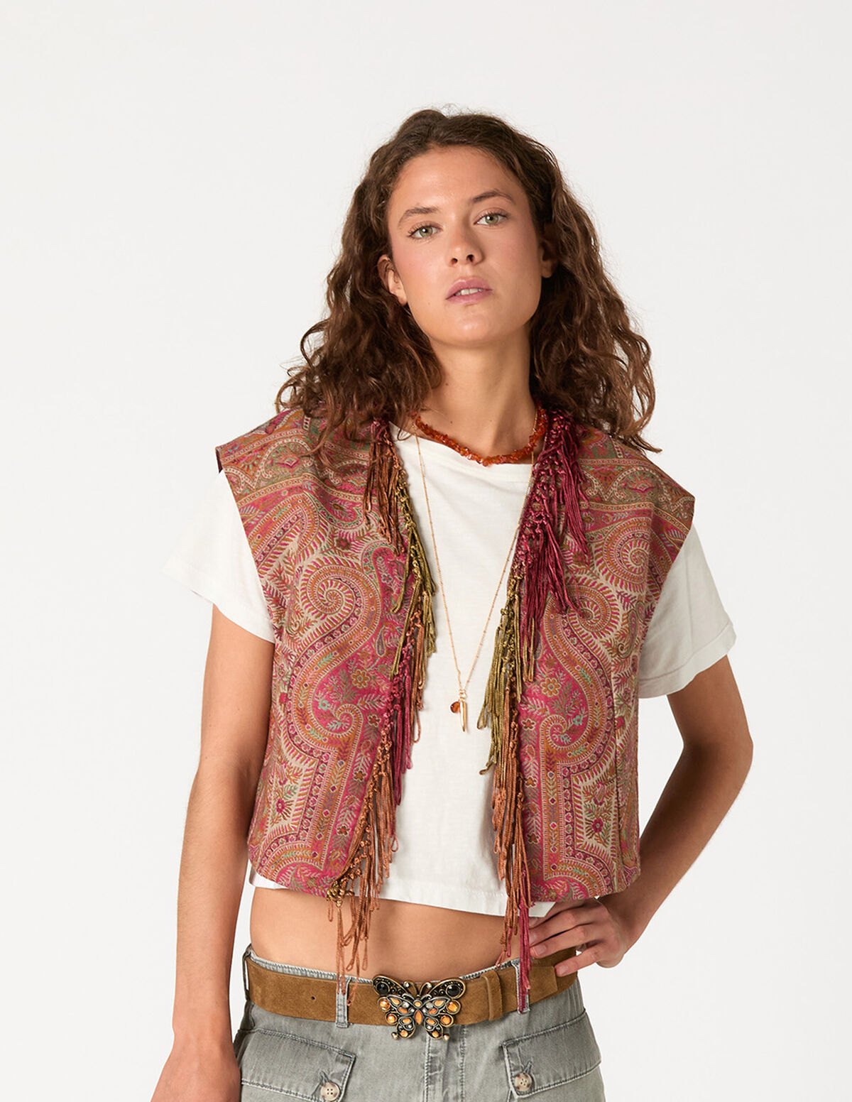 GILET PAISLEY POMPONS