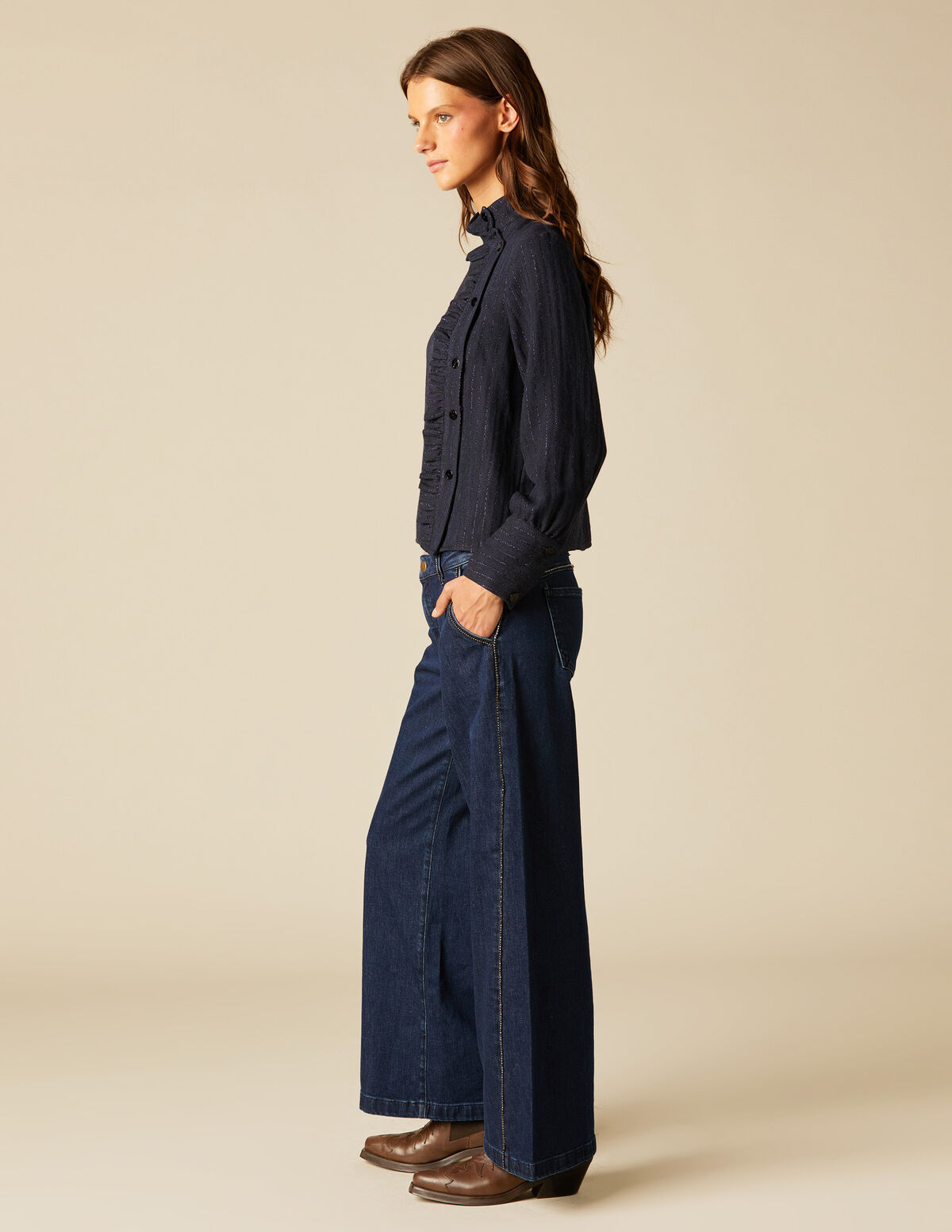 CHEMISE CROISÉE VOLANT BLEUE