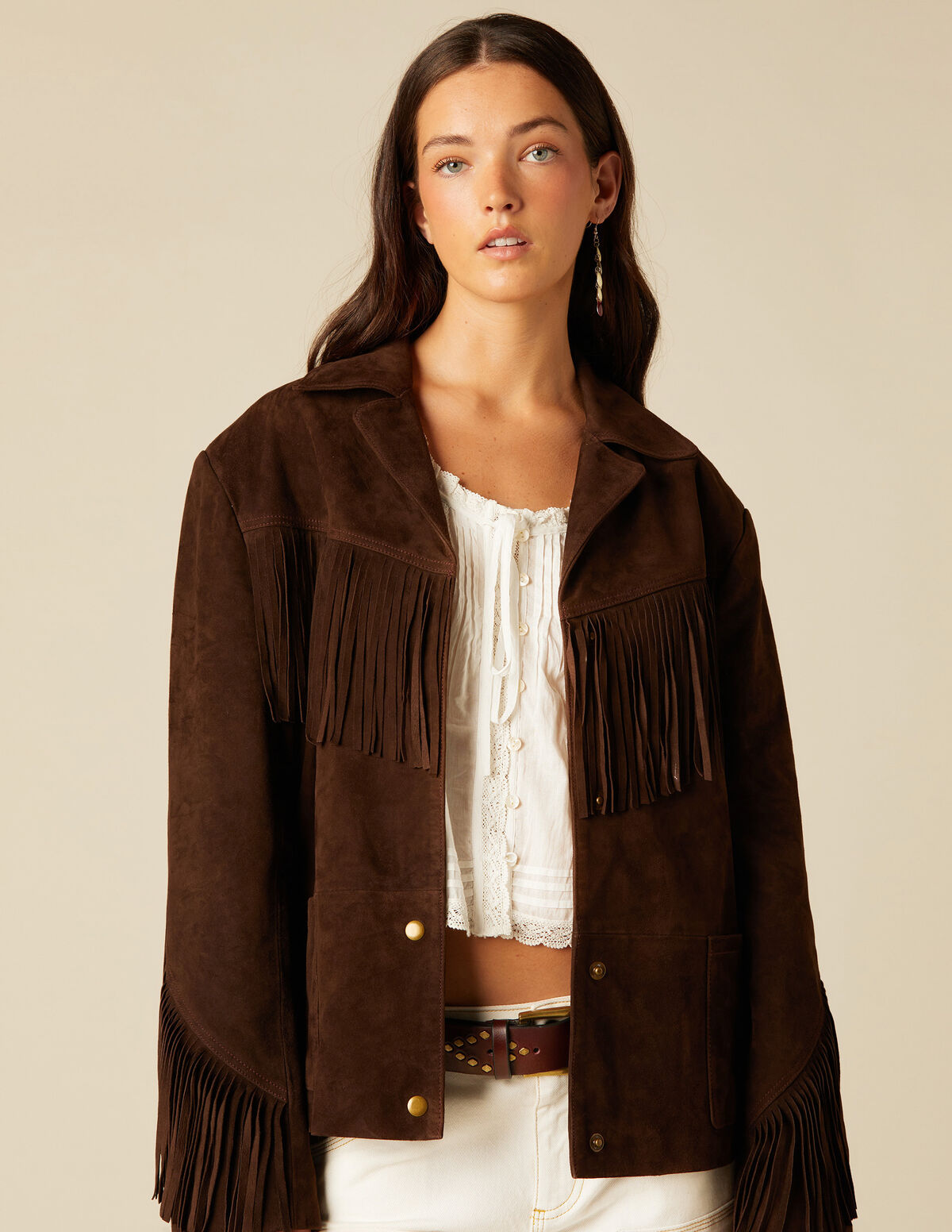 FRINGED SUEDE COAT