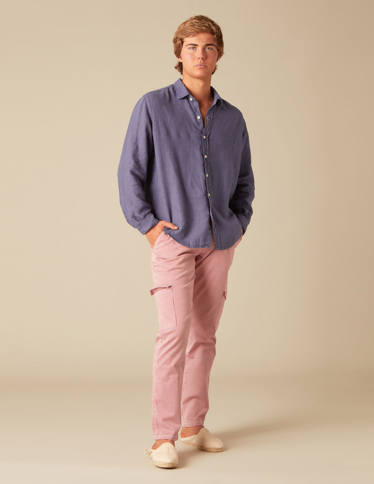 PANTALON CARGO RAYURE BLEU