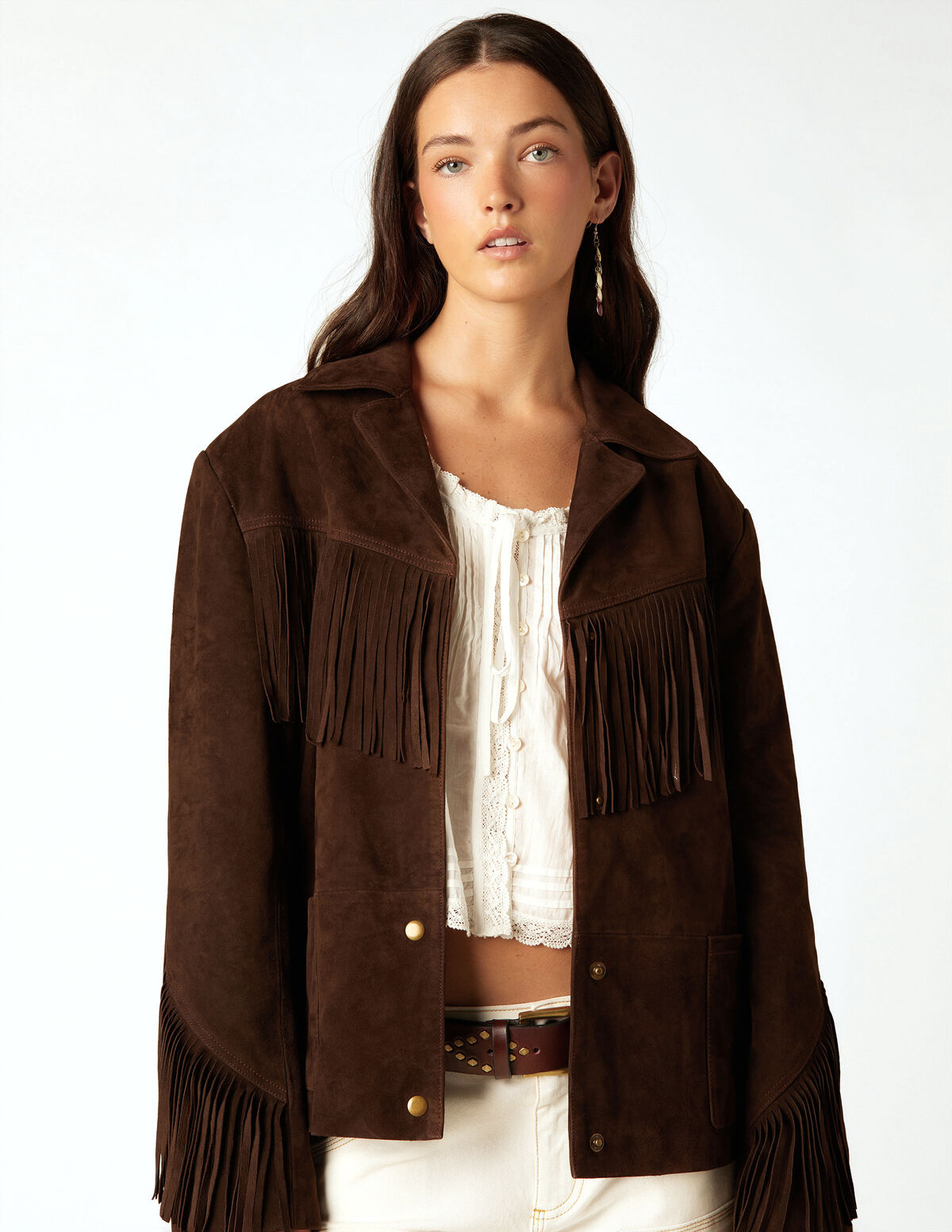 FRINGED SUEDE COAT