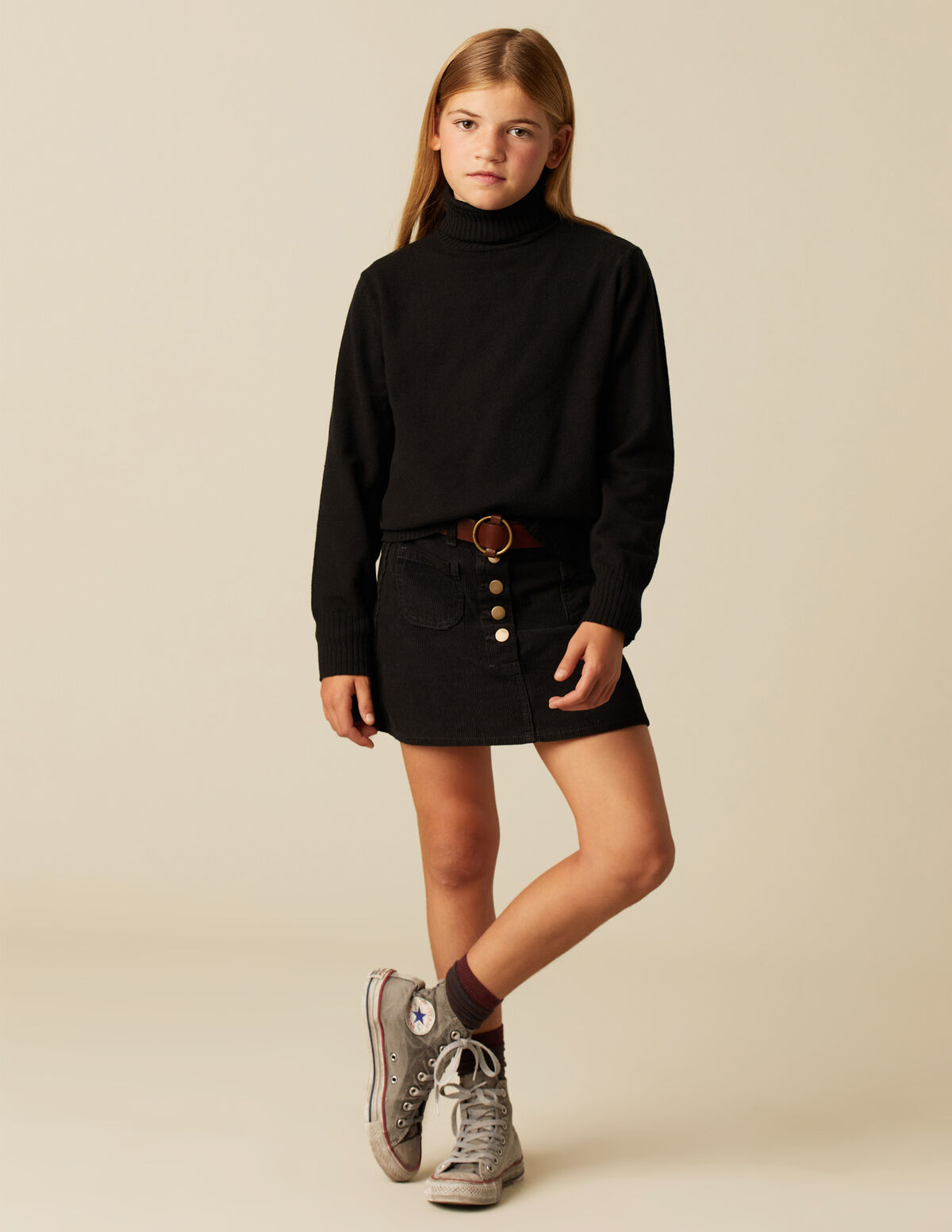 JUPE VELOURS CÔTELÉ SABLE