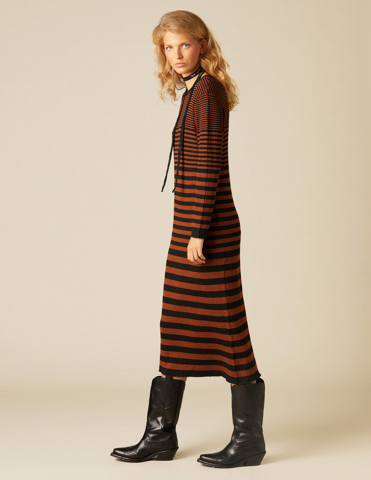 OCHRE/BLACK STRIPE DRESS