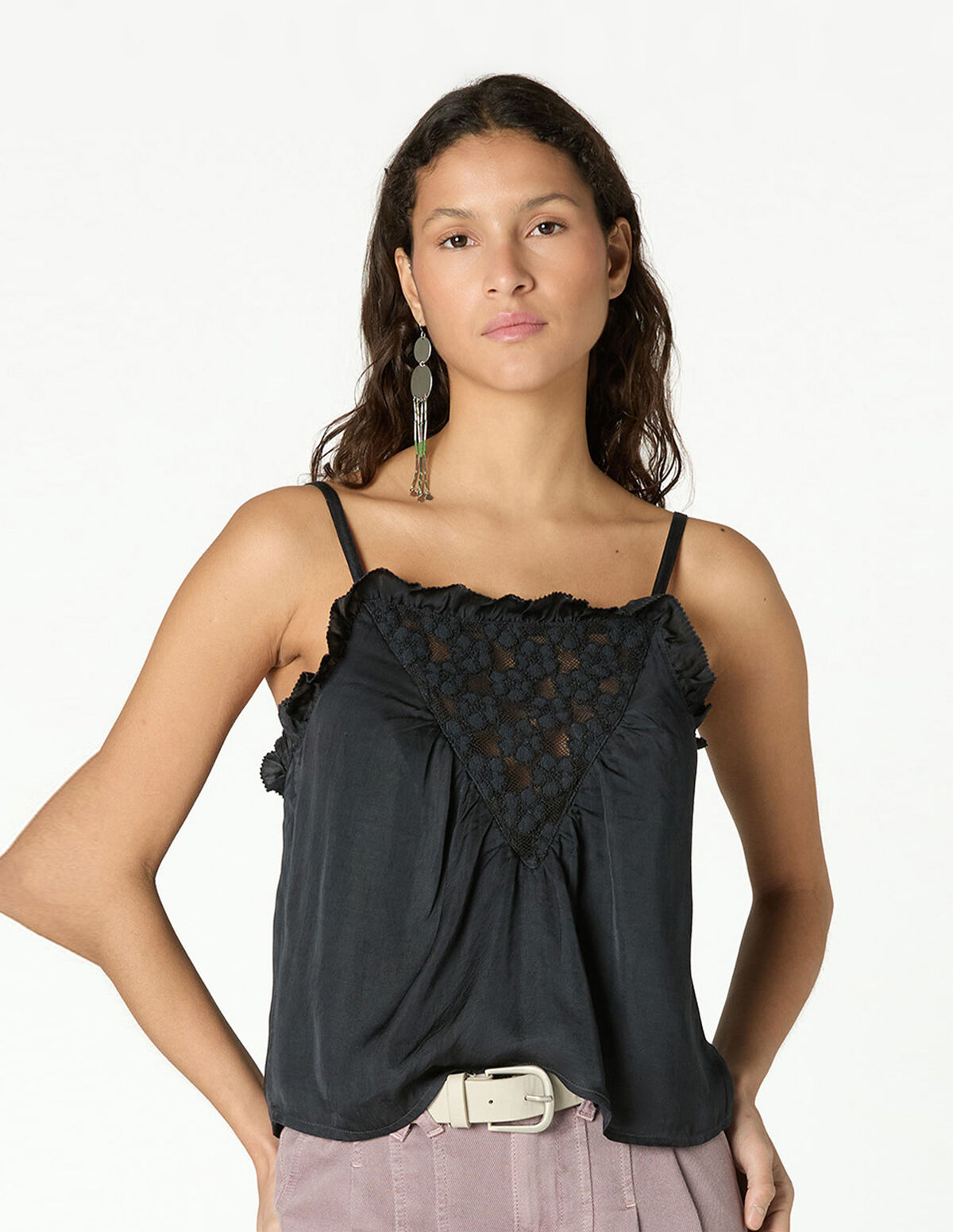 ANTHRACITE FLOWER LACE TOP