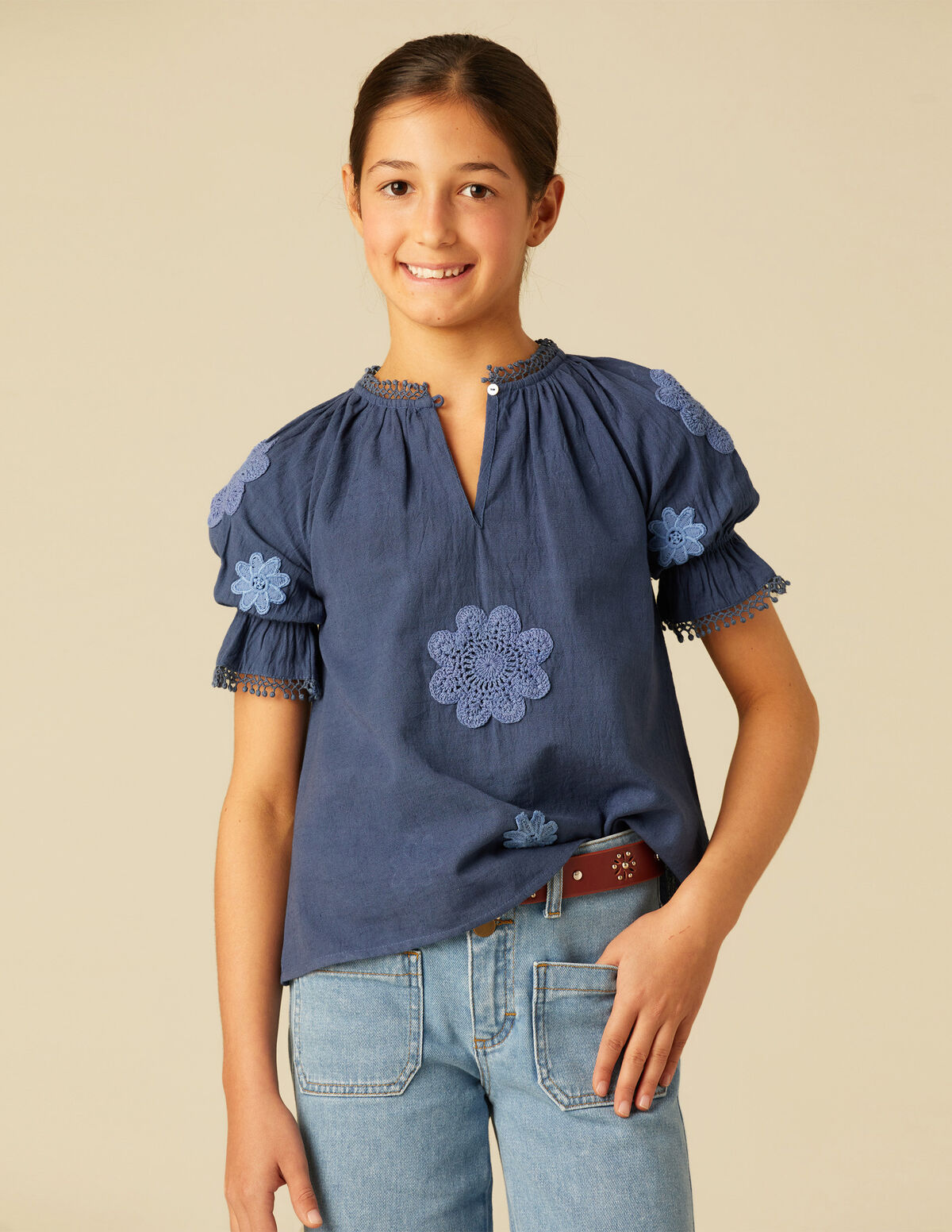 CAMISA PARCHES FLOR AZUL