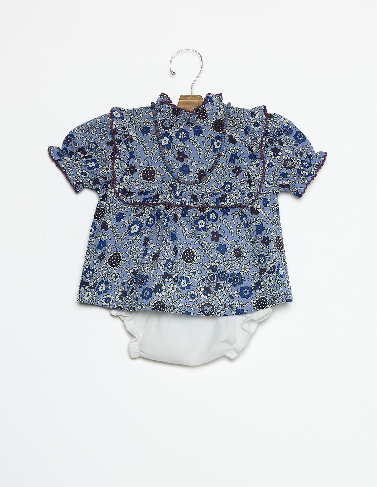 BLUE FLORAL PRINT SHIRT WITH STITCHING