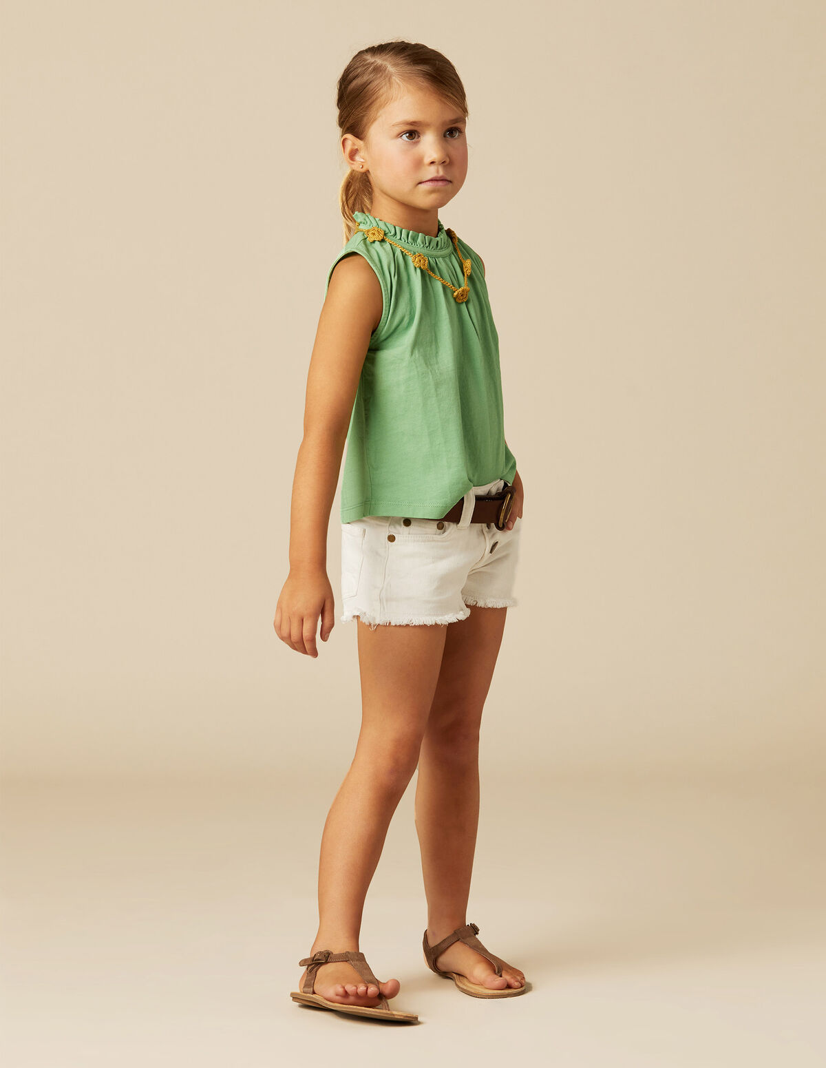 WHITE RUFFLE NECK T-SHIRT