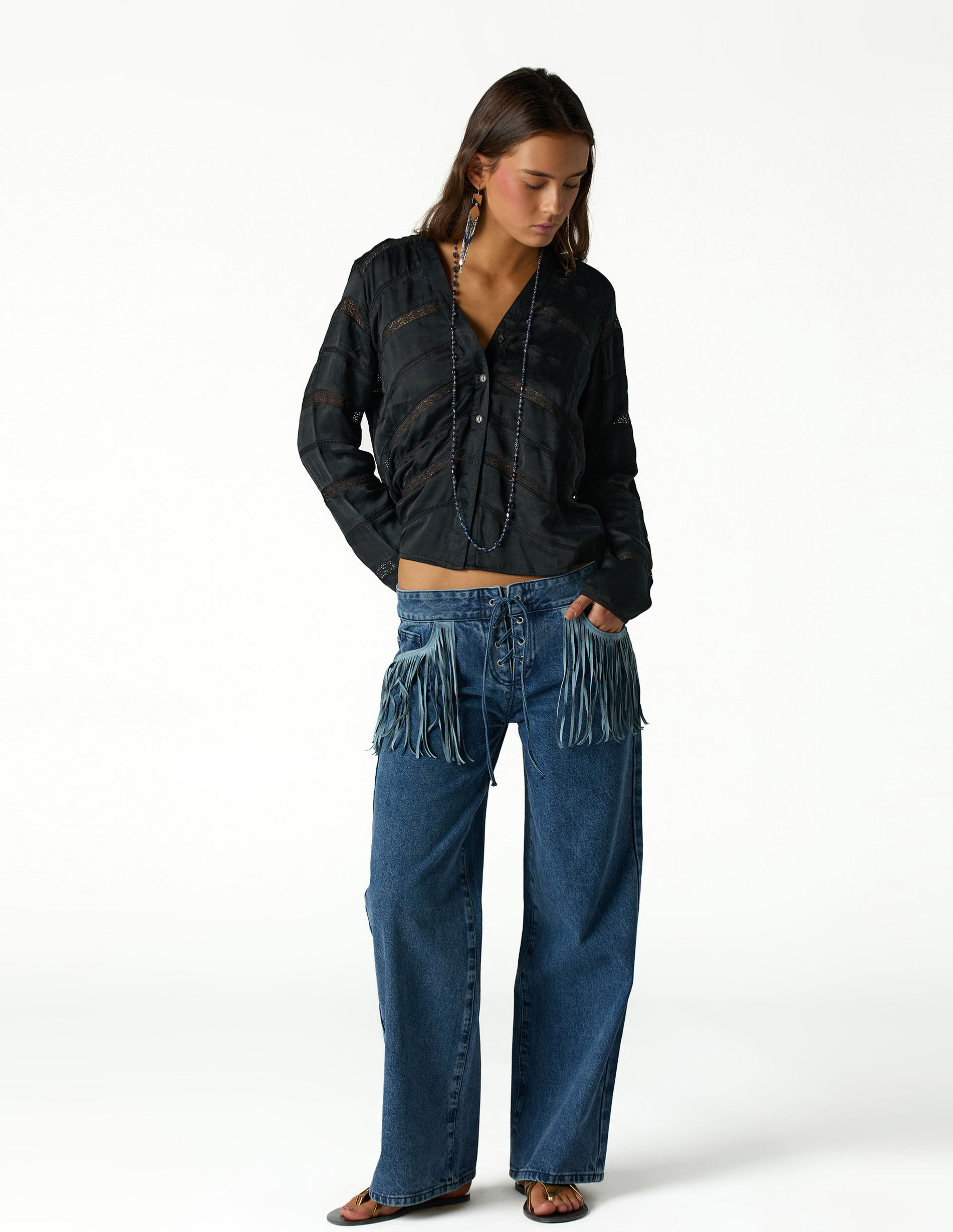 Blue fringed jeans | NICOLI