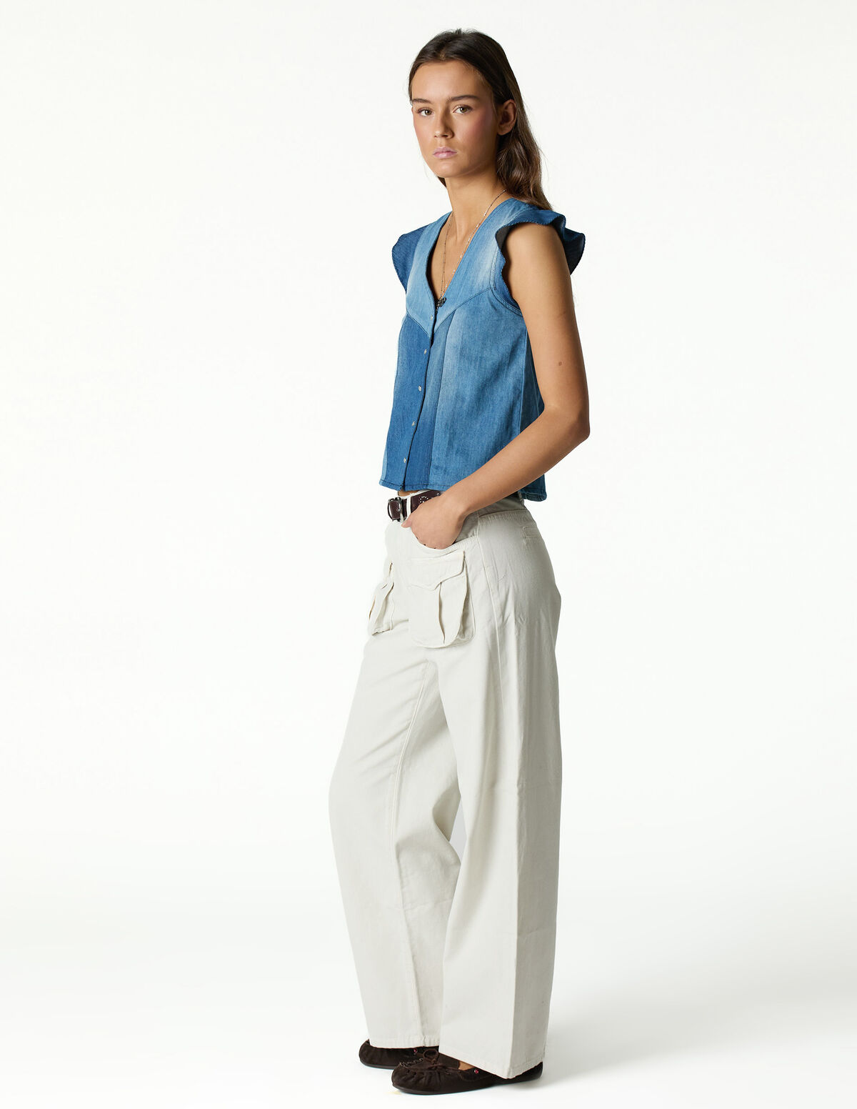 TOP DENIM PATCHWORK AZUL