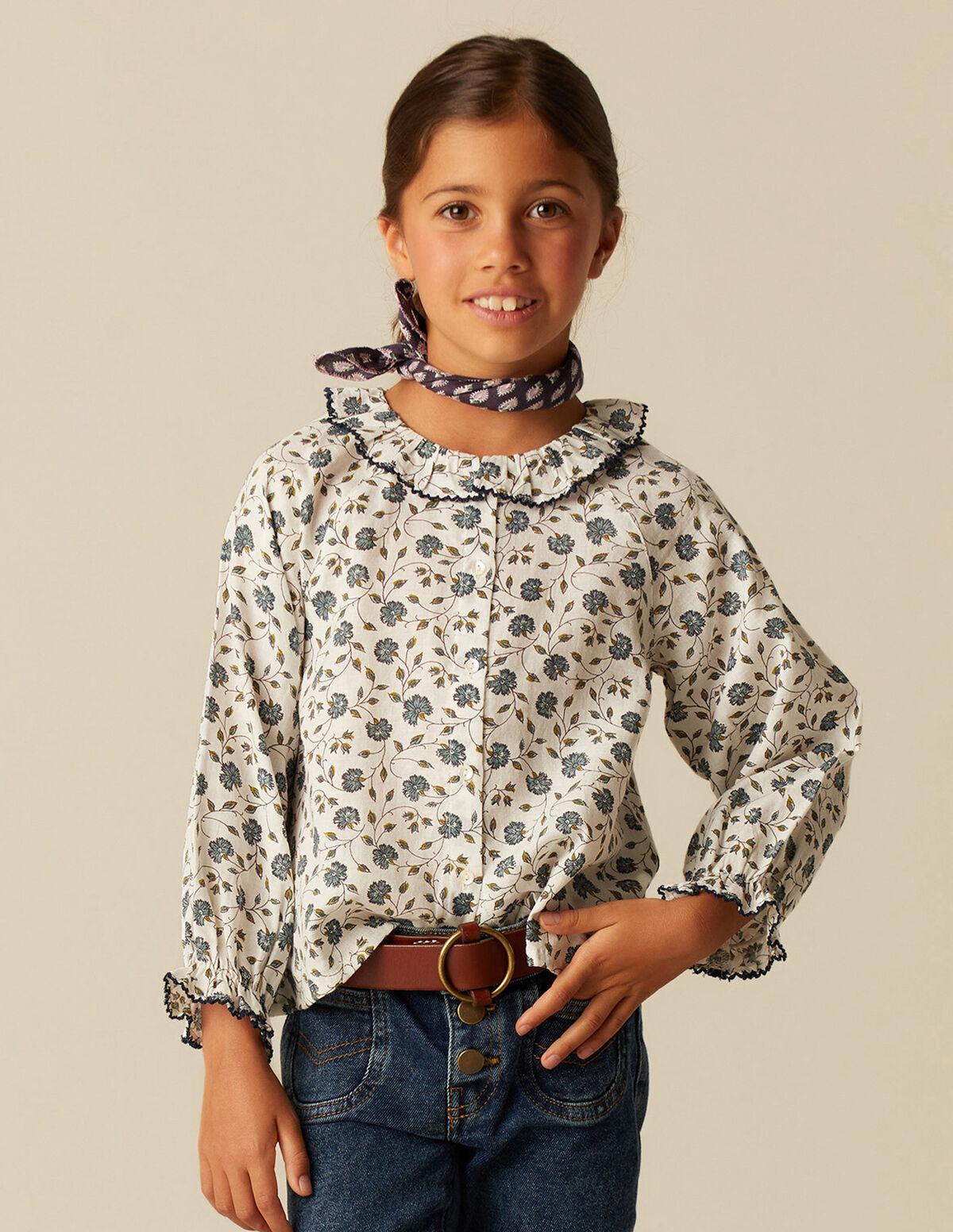 BLUE STITCHING FLORAL SHIRT