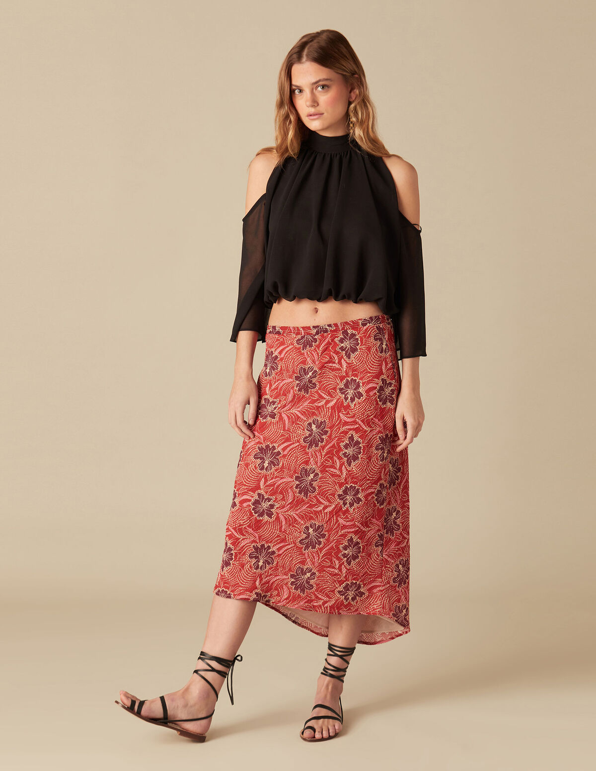 RED PRINTED SKIRT