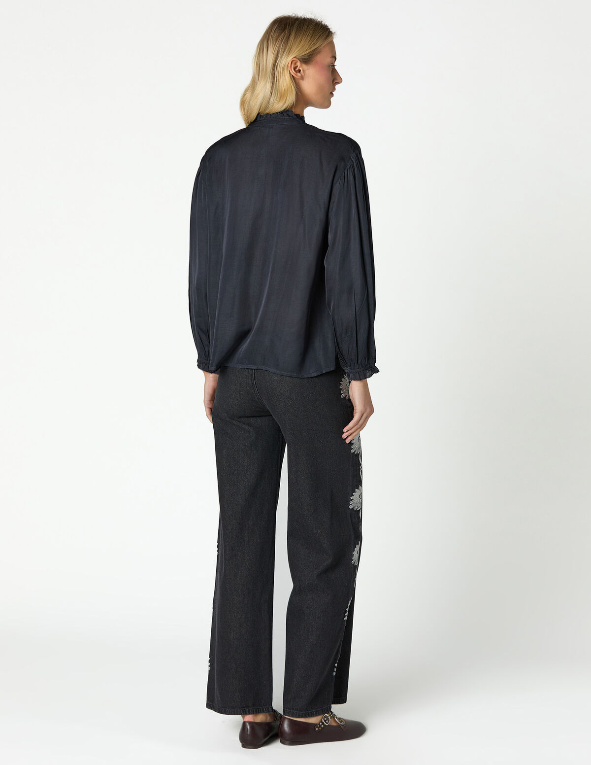 ANTHRACITE JEANS WITH SILVER EMBROIDERY