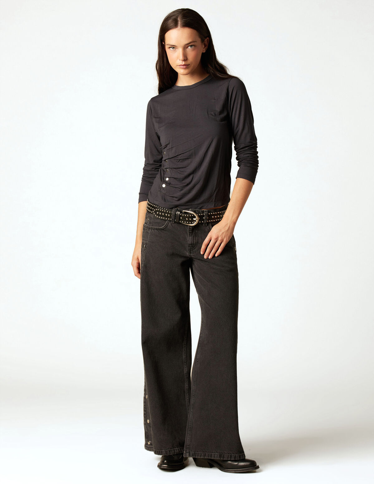 ANTHRACITE SIDE BUTTONS TROUSERS
