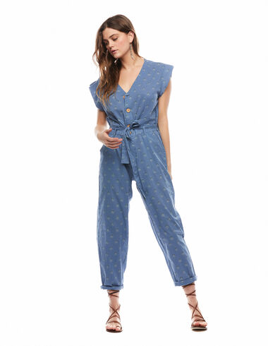 Two-tone blue Indian flower long jumpsuit - View all > - Nícoli