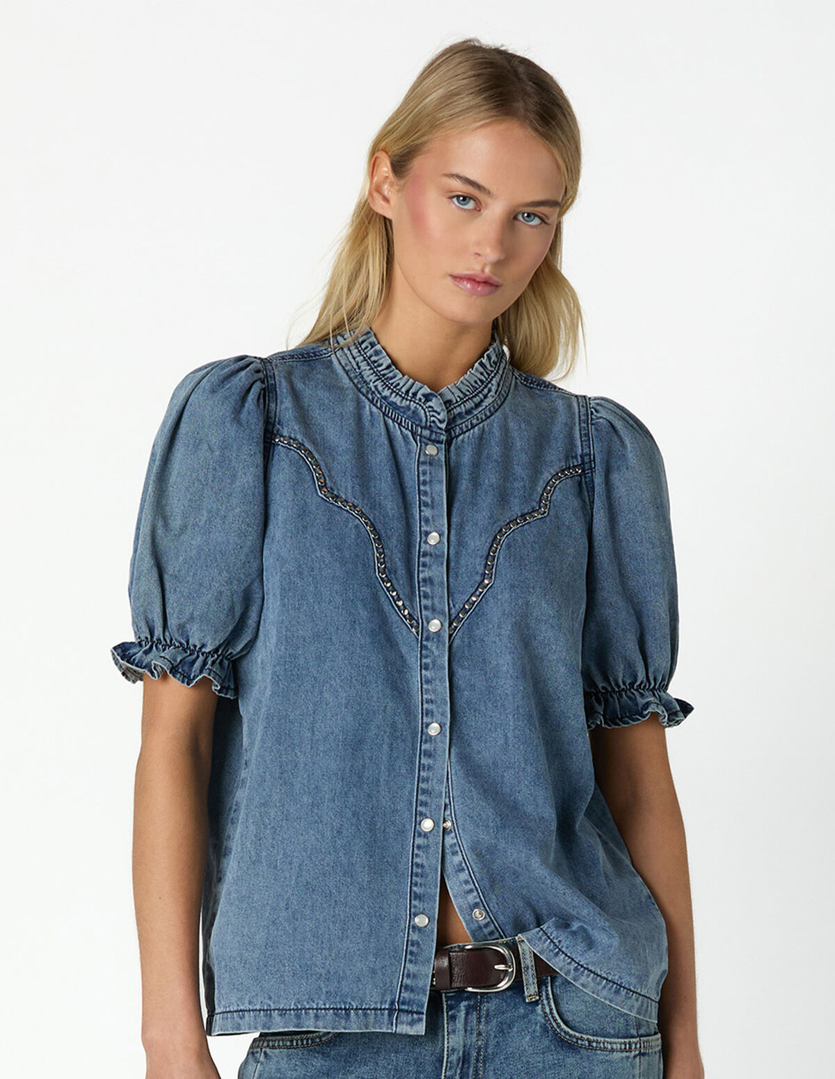 CAMISA ONDAS JUSTA DENIM AZUL