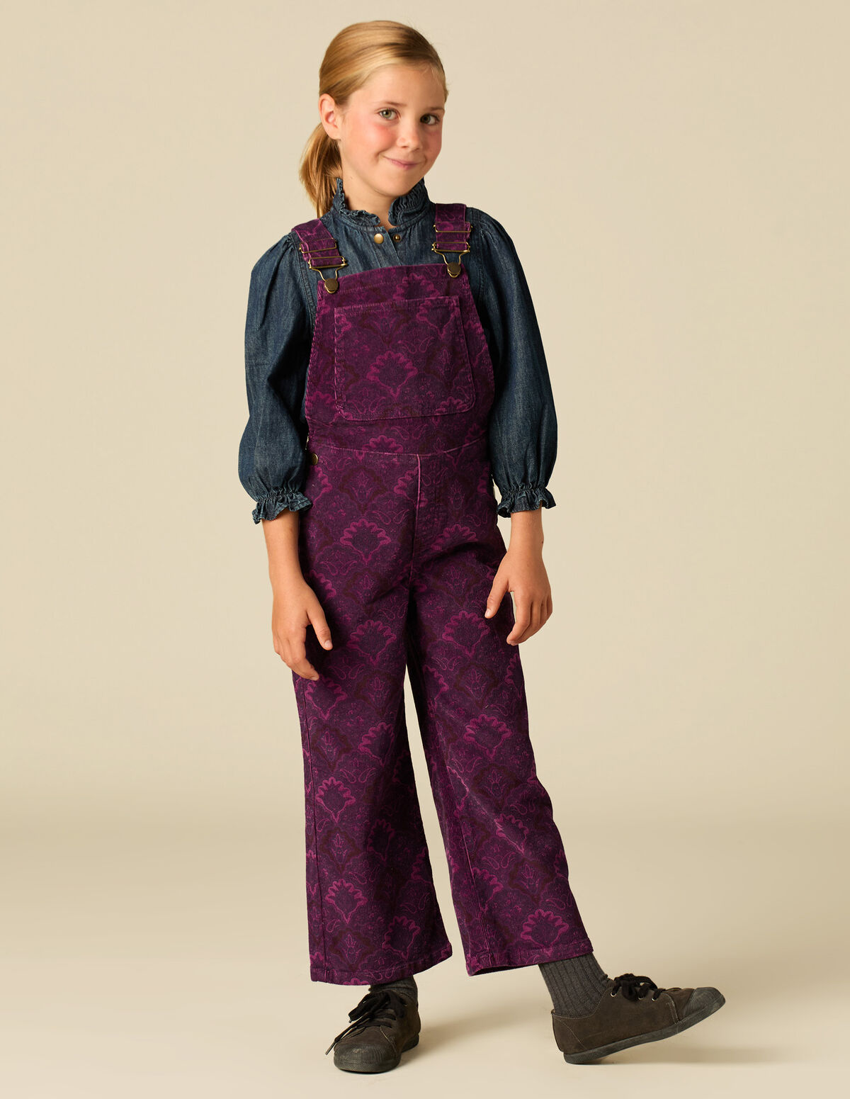BROWN CORDUROY PRINTED DUNGAREES