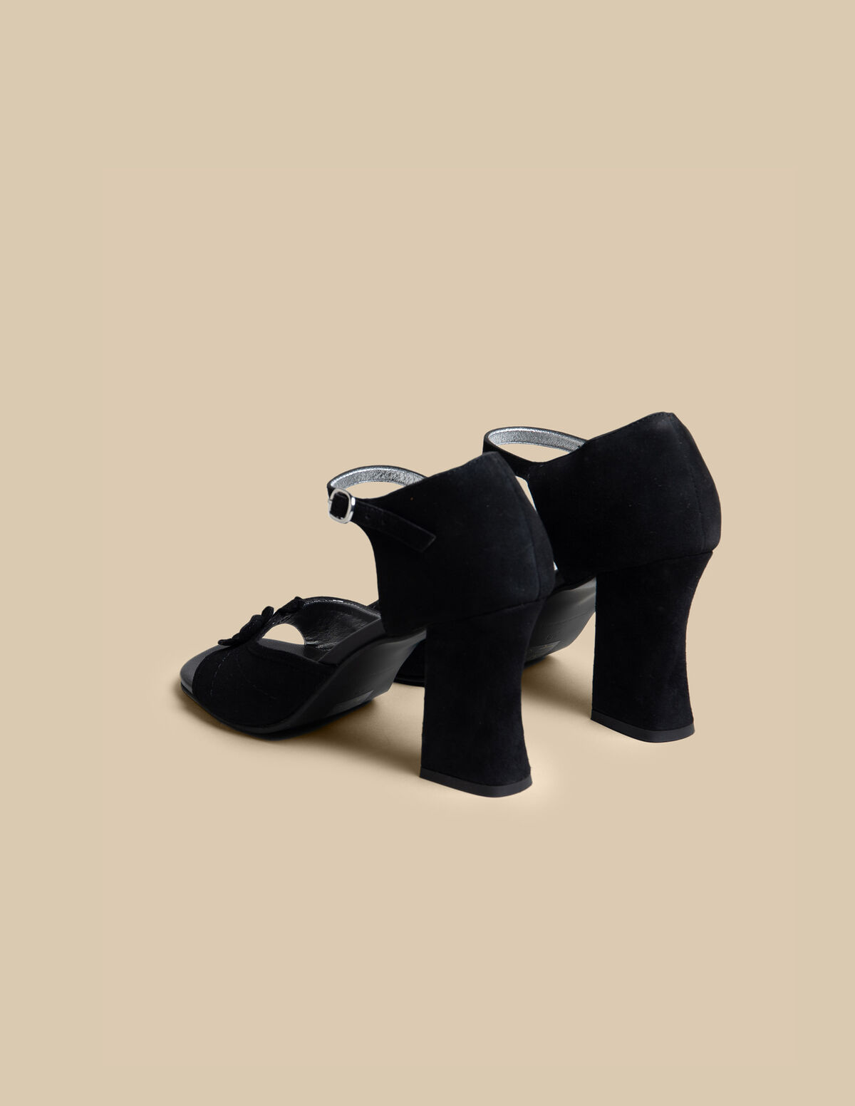 SANDALES TALON CUIR MARRON FLEUR