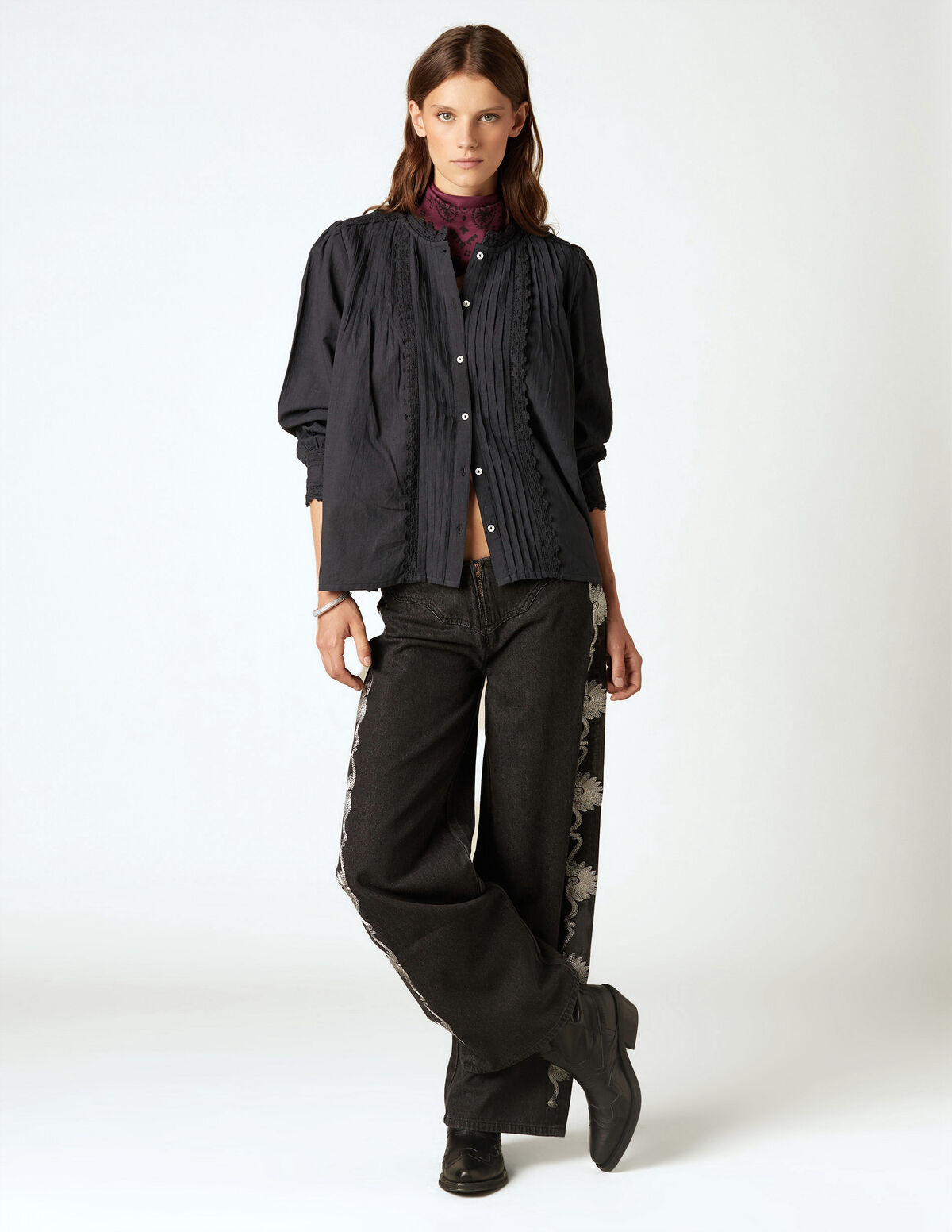 CAMISA TUCKS RENDA ANTRACITE