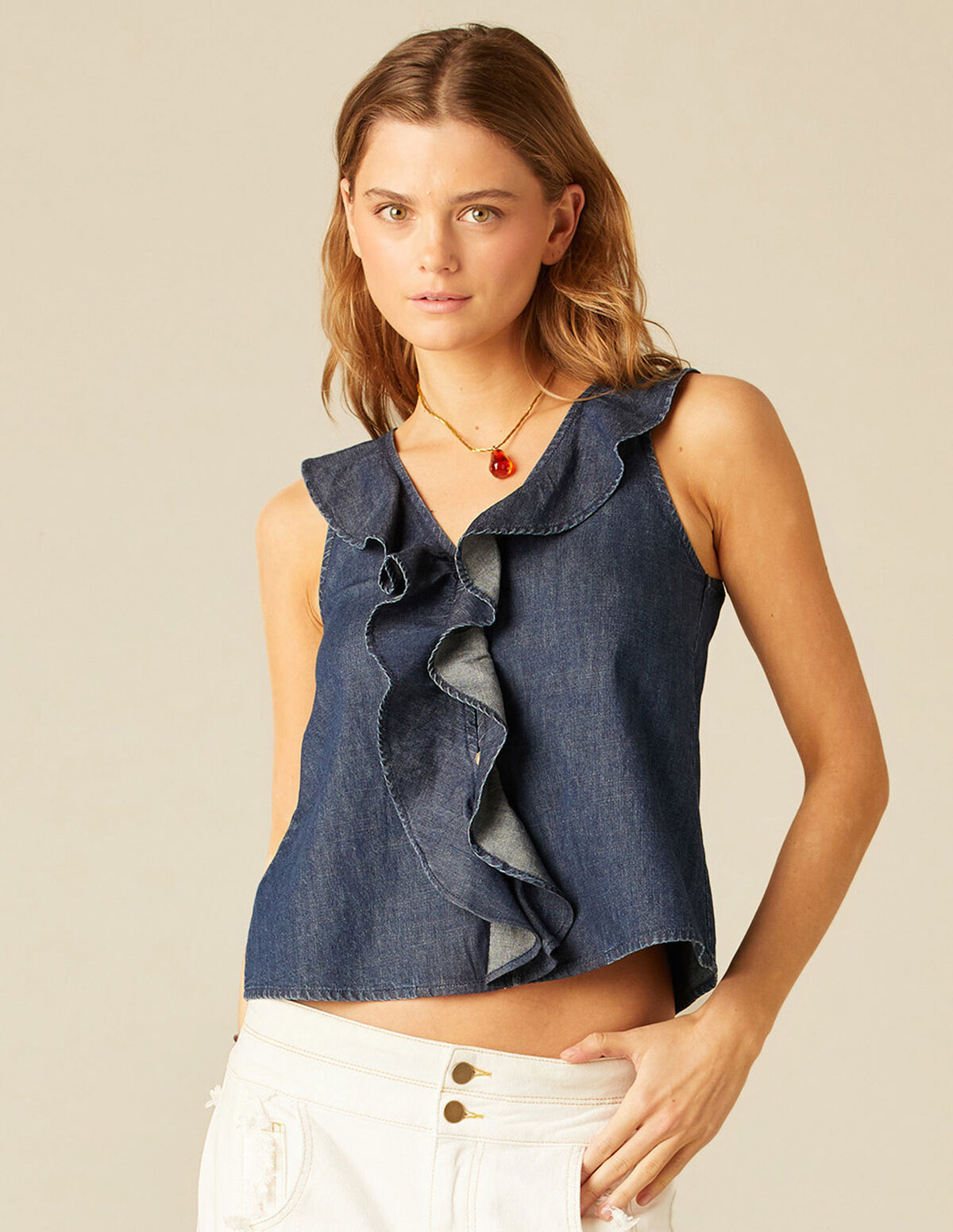 TOP DENIM VOLANTES