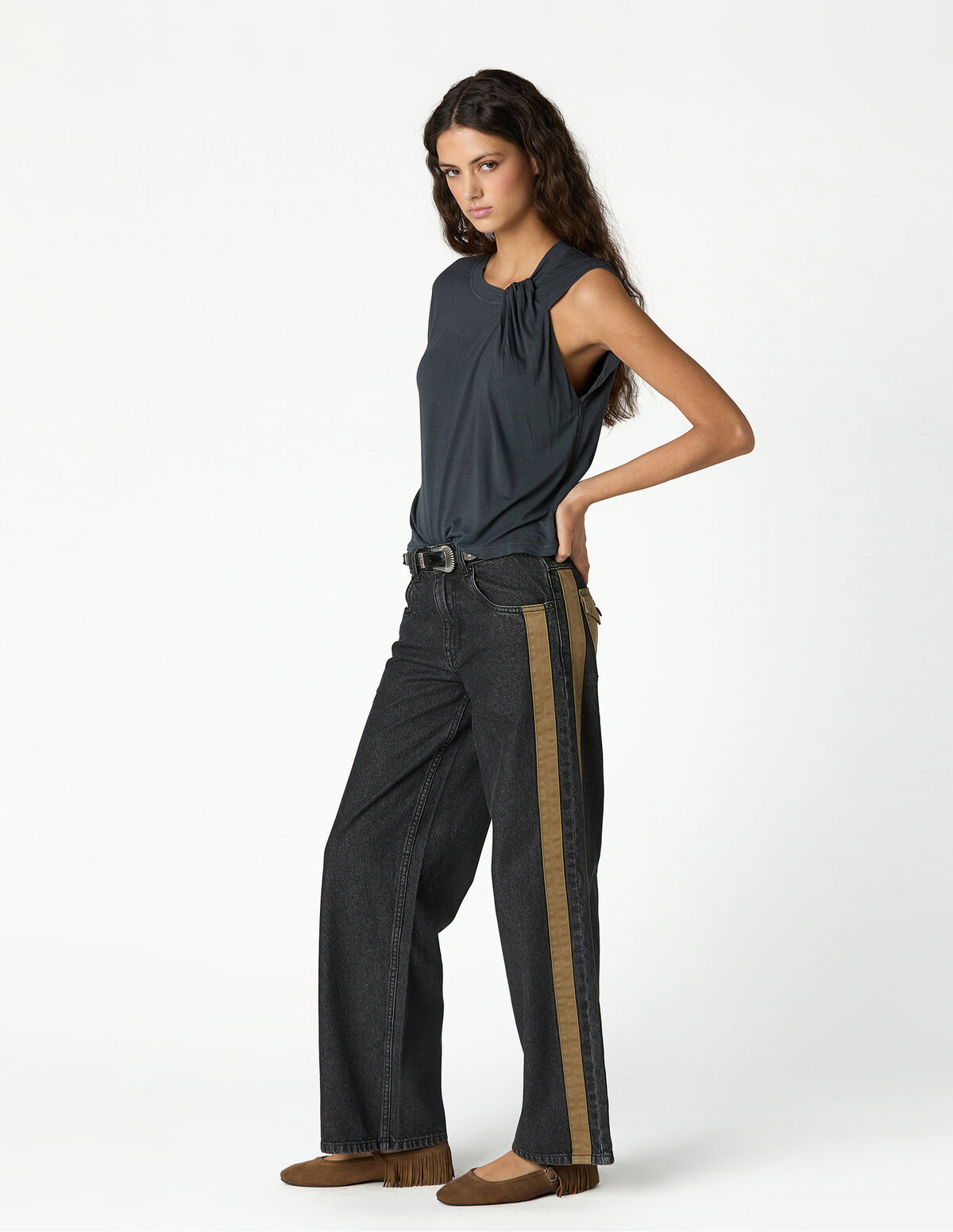 ANTHRACITE PLEATED T-SHIRT