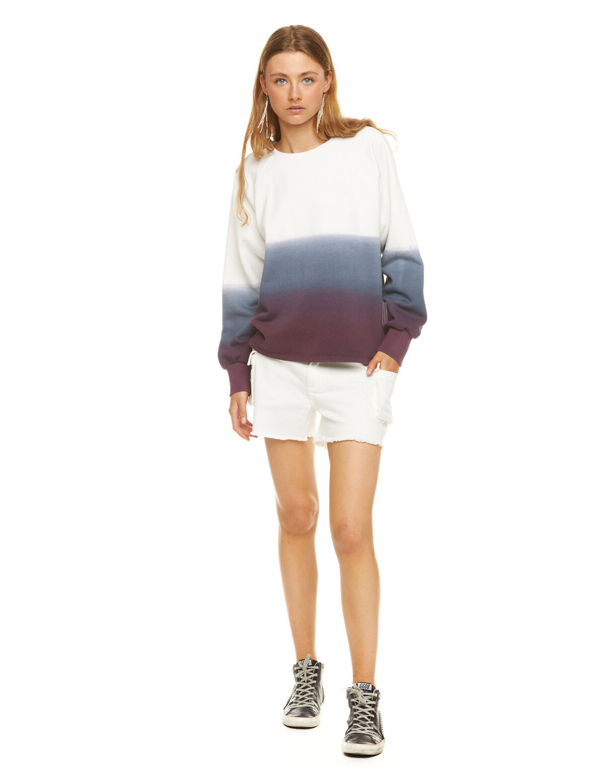 White denim cargo shorts with pockets