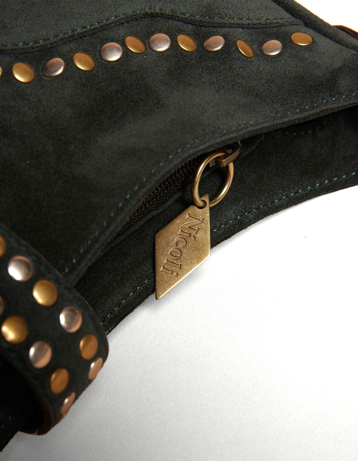 GREEN STUDDED SUEDE BAG